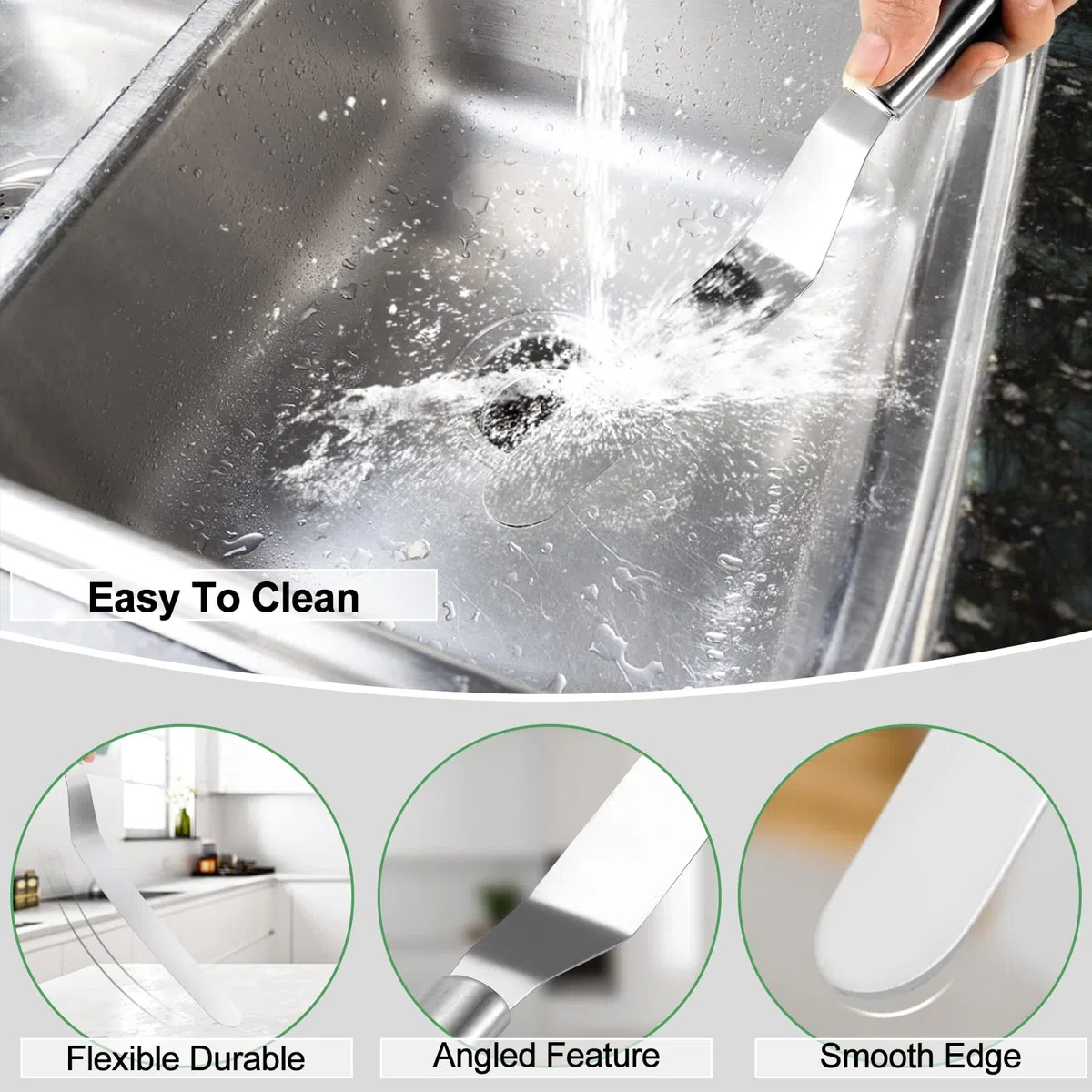 Vinabo Set Spatola Cucina 4 Pezzi, Angolato Glassa Spatole in Acciaio Inox, Spatola per Dolci Torte per Glassare Torte, Cupcake e Pasticcini,Cuoco Decorare Torte Spatola per Glassa
