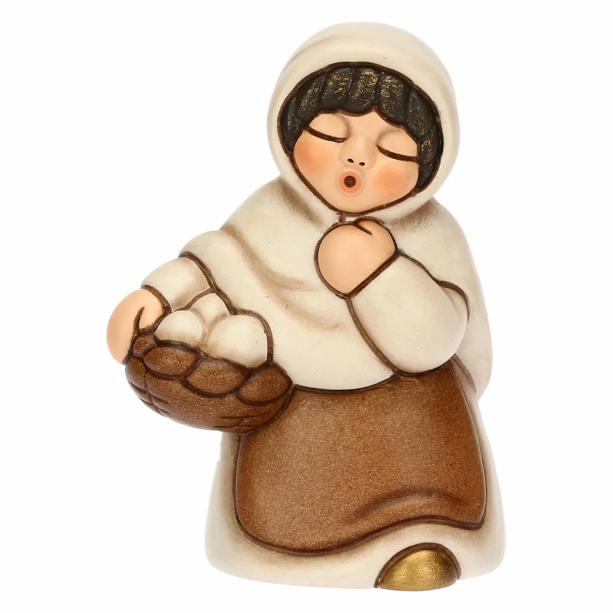 THUN - Donna con cesto di uova - ceramica - Collezione Presepe Classico - 5,7 x 4,7 x 8 cm