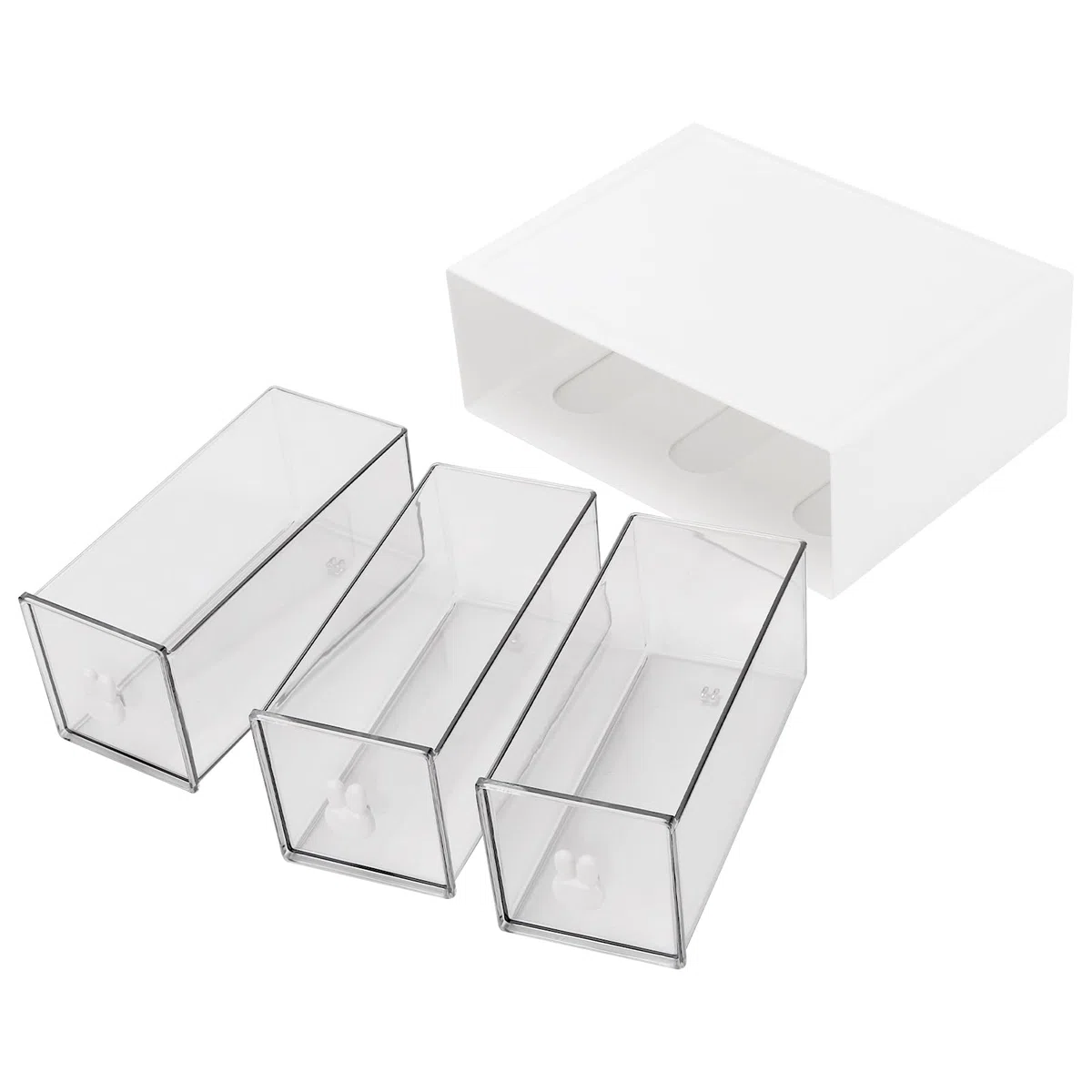 SINJEUN 2 scatole da tè impilabili da 23 x 17 x 8 cm, con 3 cassetti, in plastica con adesivo, scatola per tè, caffè, cucina, bagno, ecc