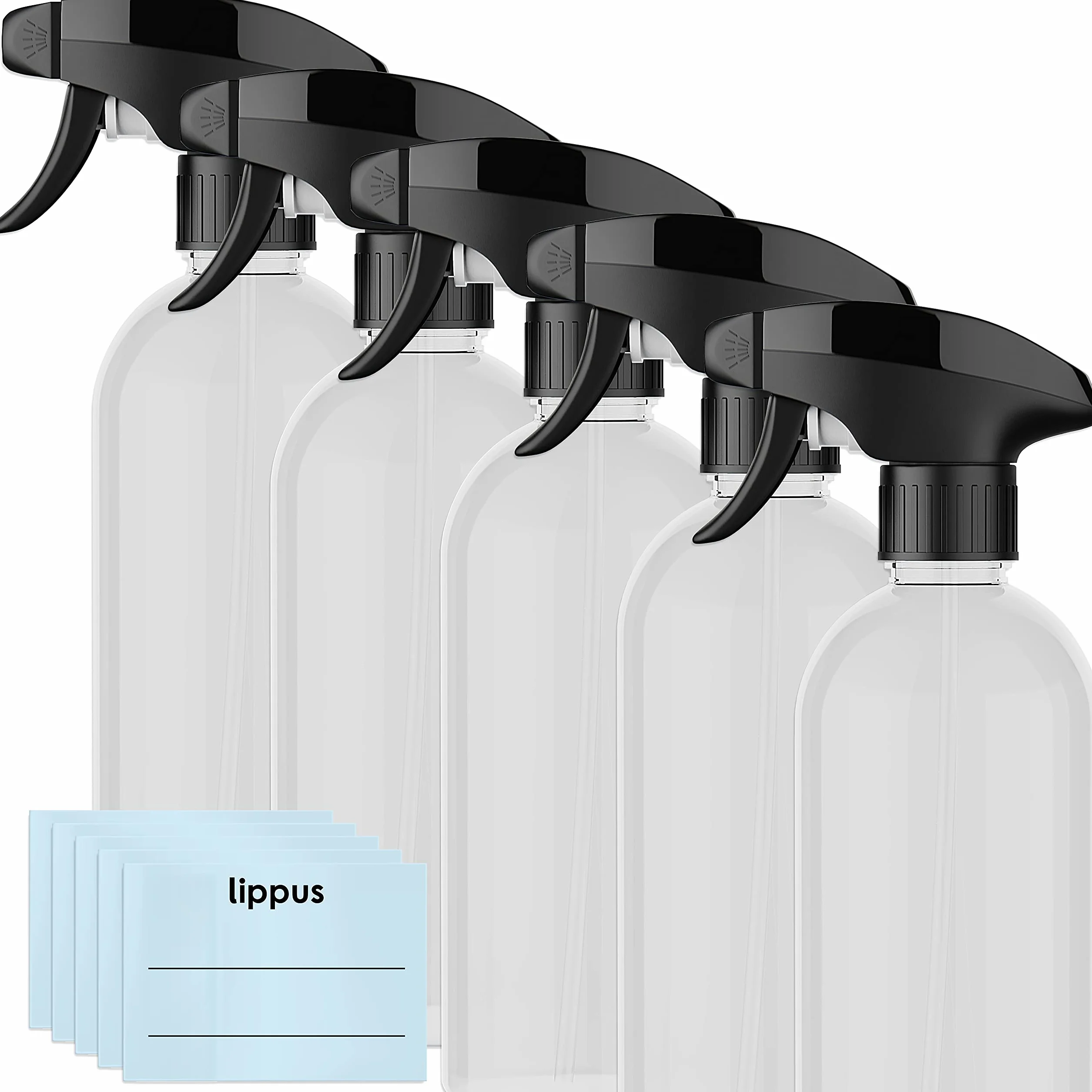5 flaconi spray vuoti da 500 ml + etichette scrivibili - RPET (riciclato) - 3 modalità di spruzzatura - Extra stabile e durevole - Ideale per prodotti di pulizia