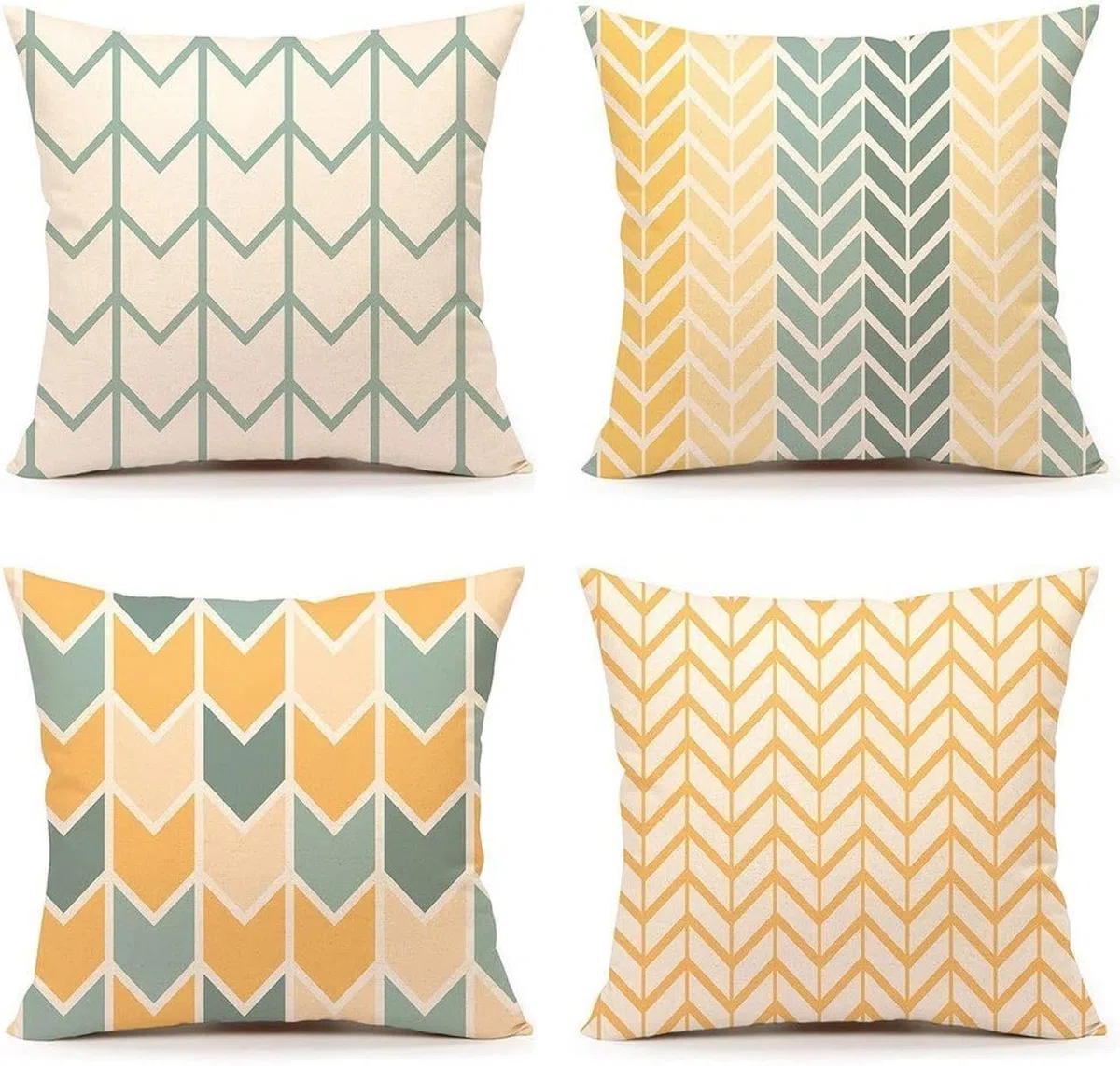 Set di 4 federe in cotone per la casa 40 x 40 cm - giallo e verde Throw cuscino decorazione cuscino caso di copertura decorativa per soggiorno divani