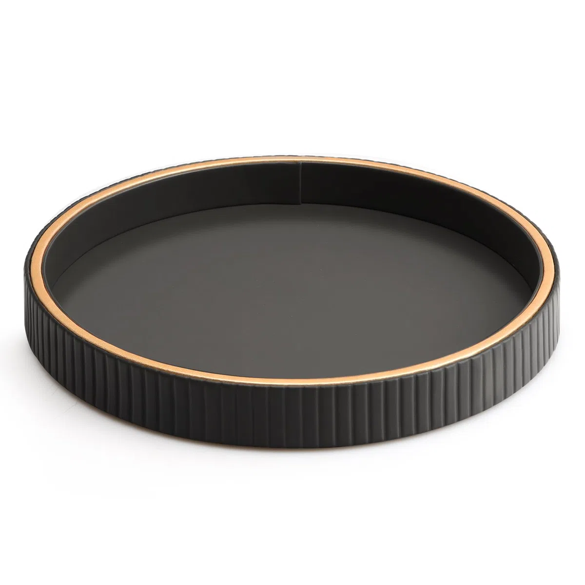 SANZIE Organizer portaoggetti da scrivania in pelle, vassoio premium per articoli vari, cosmetici, telefono, portafoglio, posate - Vassoio svuotatasche decorativo, Nero