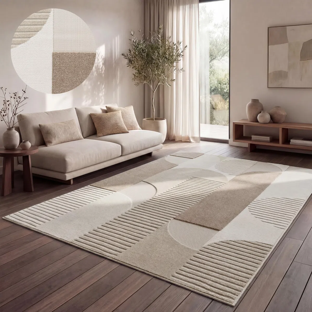 Paco Home Tappeto Cucina Da Esterno Salotto Moderno Balcone Terrazo Motivo Scandinavo Motivo Boho Monocolore, Dimensione:160x220 cm, Colore:Beige 2