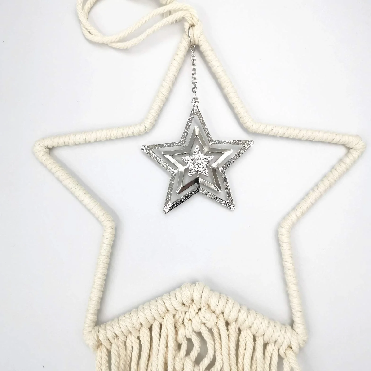 3 Pezzi Macramé Boho Acchiappasogni Decorazione della Parete Sole e Luna e Stella Arazzo Intrecciato Bohemian Chic Wall Art Decor per Casa Regalo Ragazza