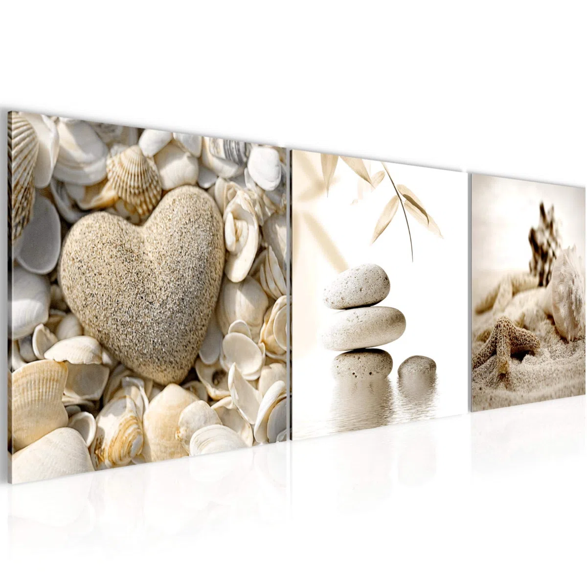Runa Art Quadri Spiaggia Pietre 120 x 40 cm Murale Tela Non Tessuta Beige Multipanello Moderni Decorazione 501633a