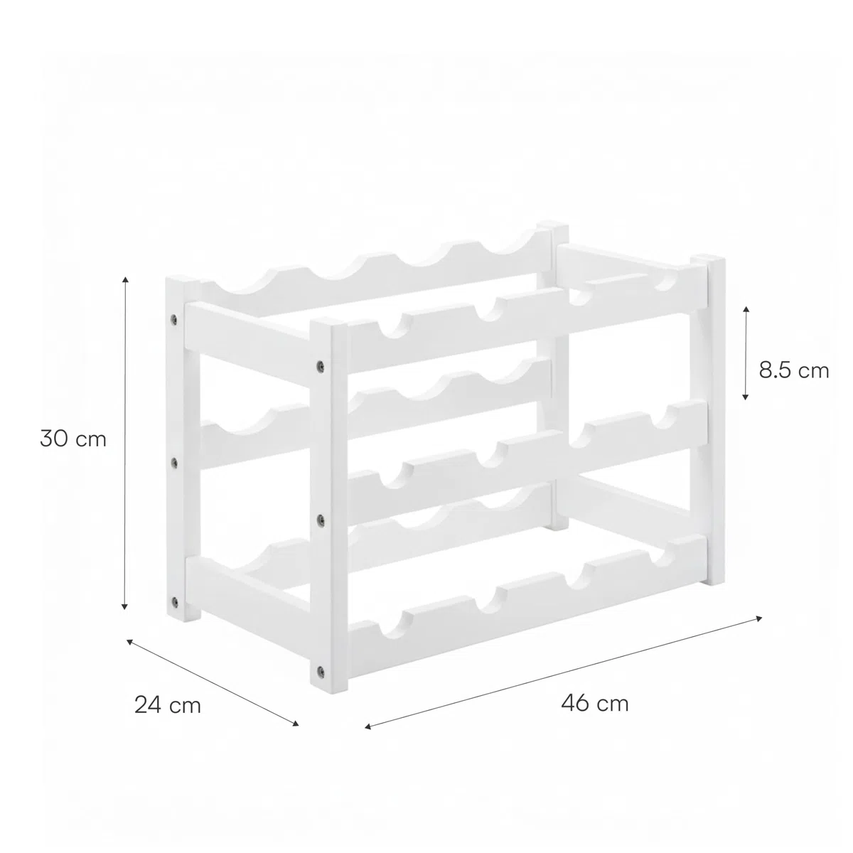 Baroni Home Cantinetta Portabottiglie in Legno, 3 Ripiani per 12 Bottiglie, Espositore Vino per Cucina, Bar e Cantina, Facile da Montare, 24x46x30 cm (Bianco)