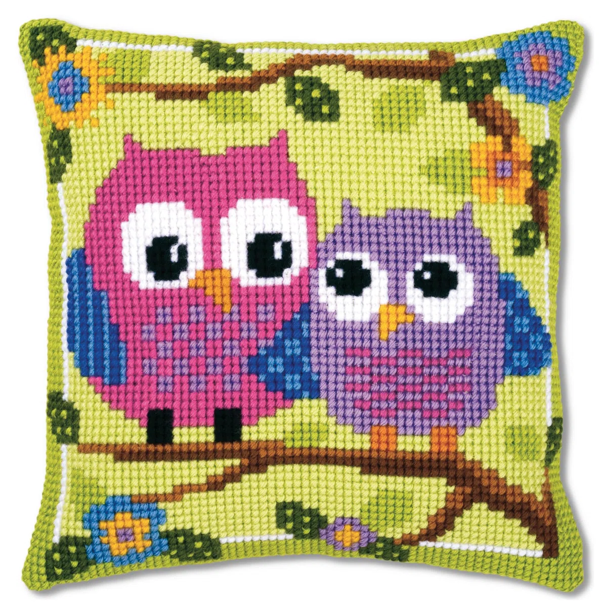 VERVACO Kit Cuscino Punto Croce Gufi su Un Ramo Set Ricamo Principianti Cuscini Gobelin Decorativi ca. 40 x 40 cm Accessori per Lavoretti Creativi DIY Casa Decor Hobby Adulti Cross Stitch
