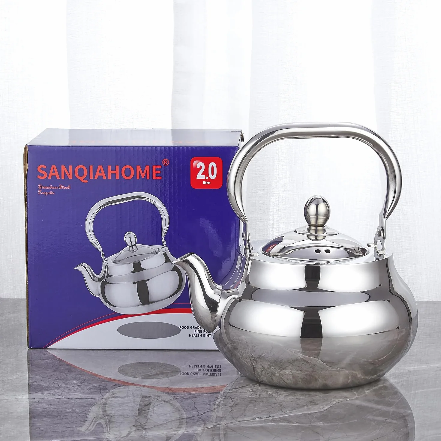 SANQIAHOME Teiera in acciaio inossidabile con infusore rimovibile 71 oz (2000 ml) Macchina per il tè con piano cottura addensato lucidato a specchio per erbe e infusi