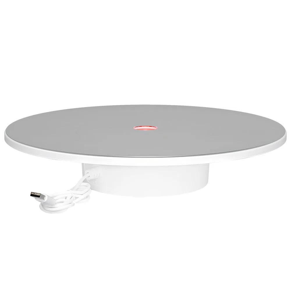 Espositore Girevole, Piatto per Girevoli USB a 3 Velocità, 360° Piattaforma Rotante Automatica a LED per Statue di Cristallo, Gioielli, Arte (Capacità di Carico Massima di 8 kg)