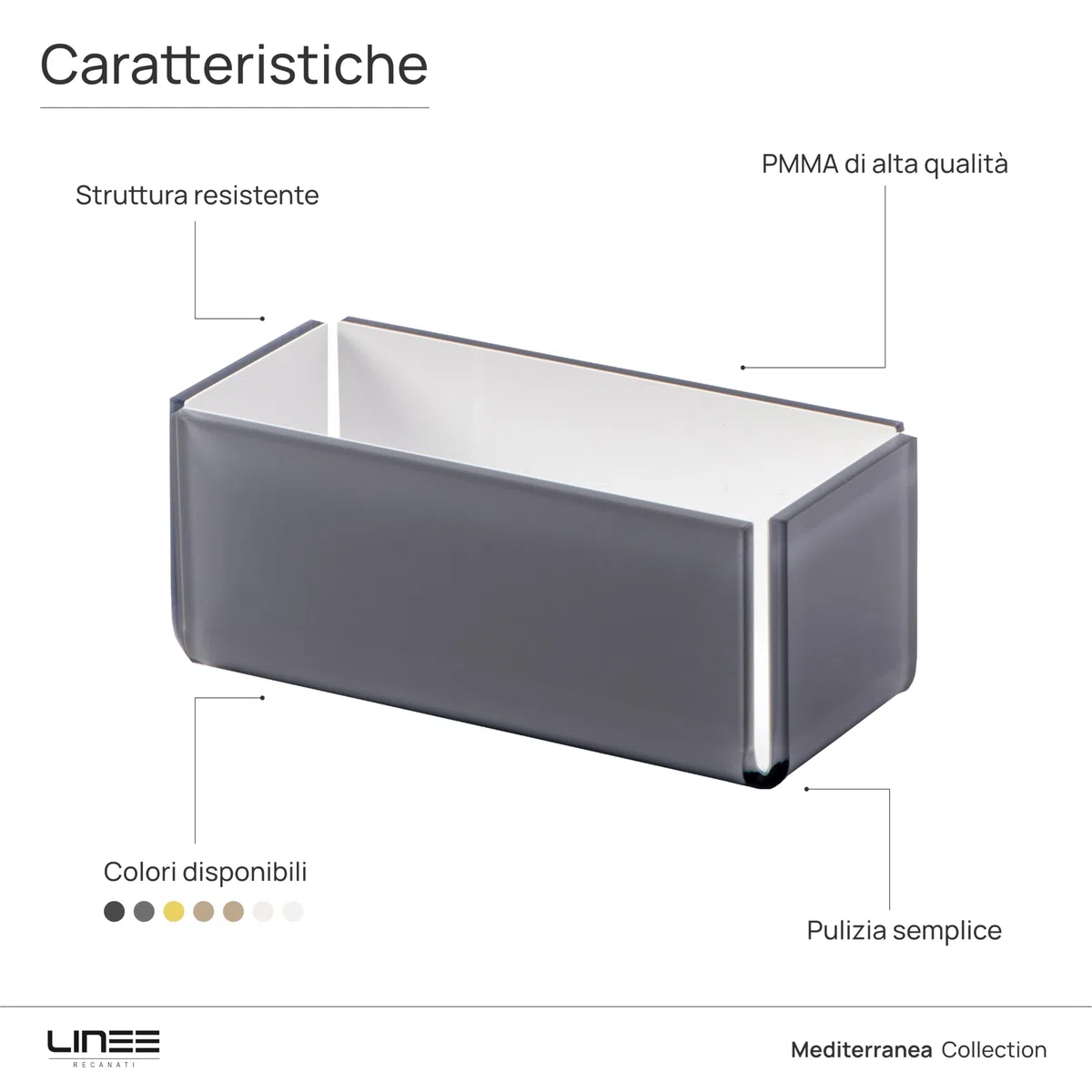 LINEE Recanati MEDITERRANEA Porta Bustine da Tè – Contenitore Design in PMMA 17x8x7 cm – Accessorio Elegante per Tavola Moderna – Made in Italy (Grigio Trasparente/Bianco)