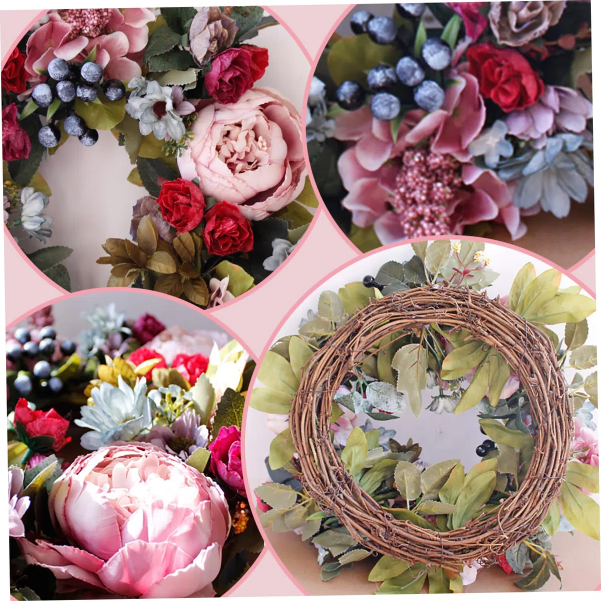 Ghirlanda per porta primaverile, ghirlanda di peonie artificiali, 13, 78 pollici ghirlande di fiori artificiali sospesi per porte all'aperto tutto l'anno, per la decorazione di ghirlande di San Vale