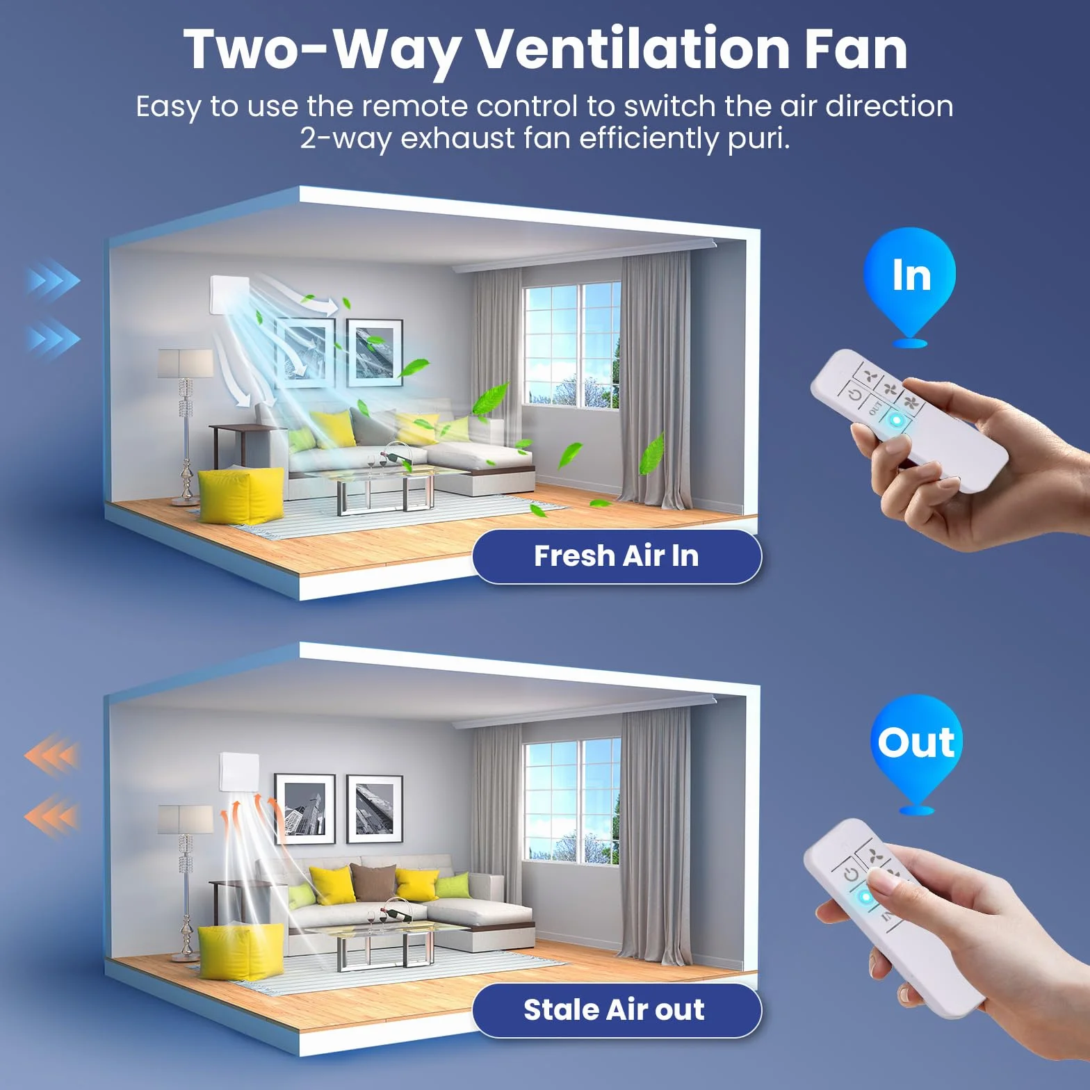 Ventilatore da bagno 100 mm con telecomando, bidirezionale, 3 velocità, funzionamento silenzioso a 30 dB, ventilatore da parete con cavo di alimentazione da 1,5 m, per cucina, bagno, serra, garage