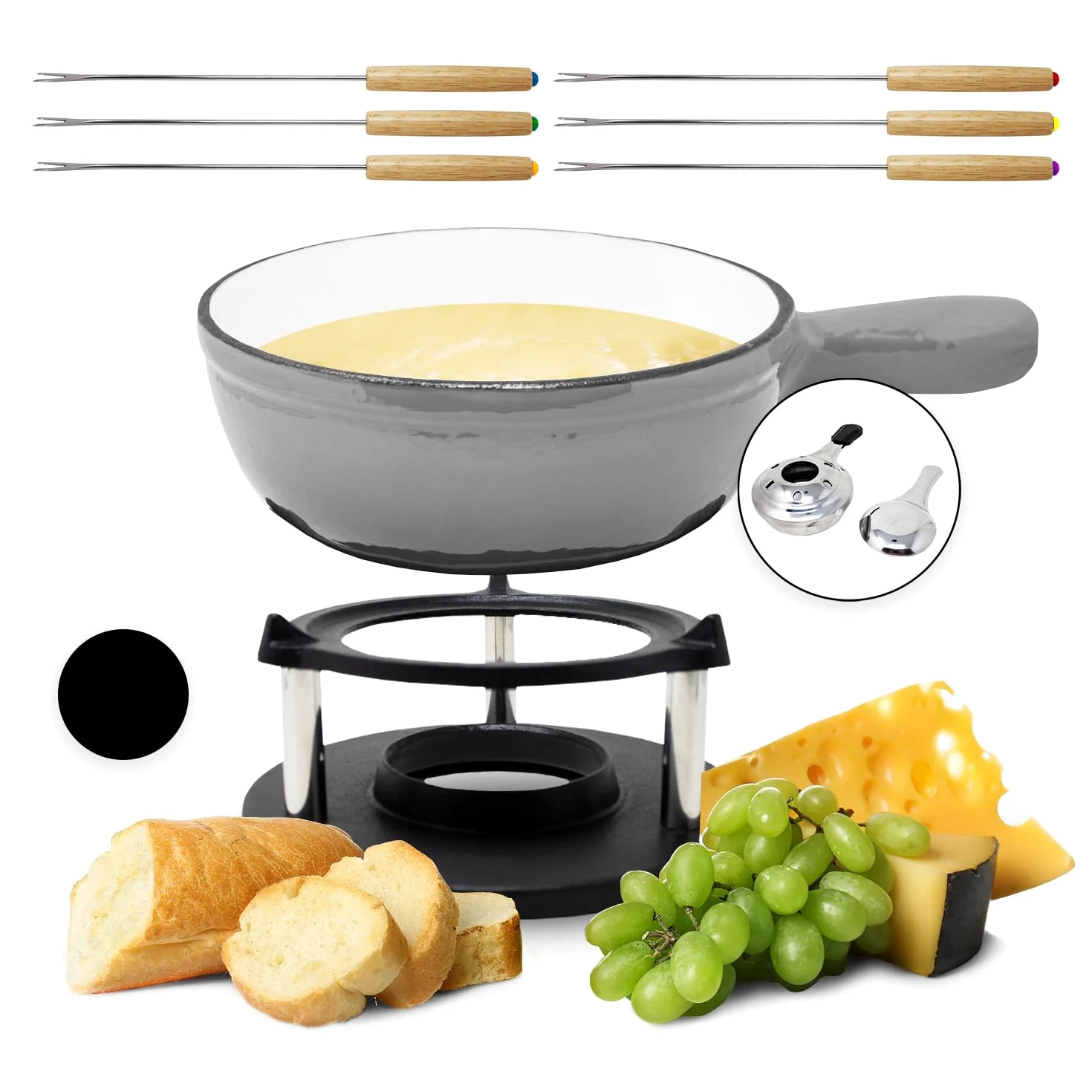 Set Fonduta Formaggio, Set Fonduta Cioccolato Professionale con Bruciatore, Set Fonduta Bourguignonne Elettrica con 6 Forchettoni da Fondue, Set Bourguignonne 1.5L