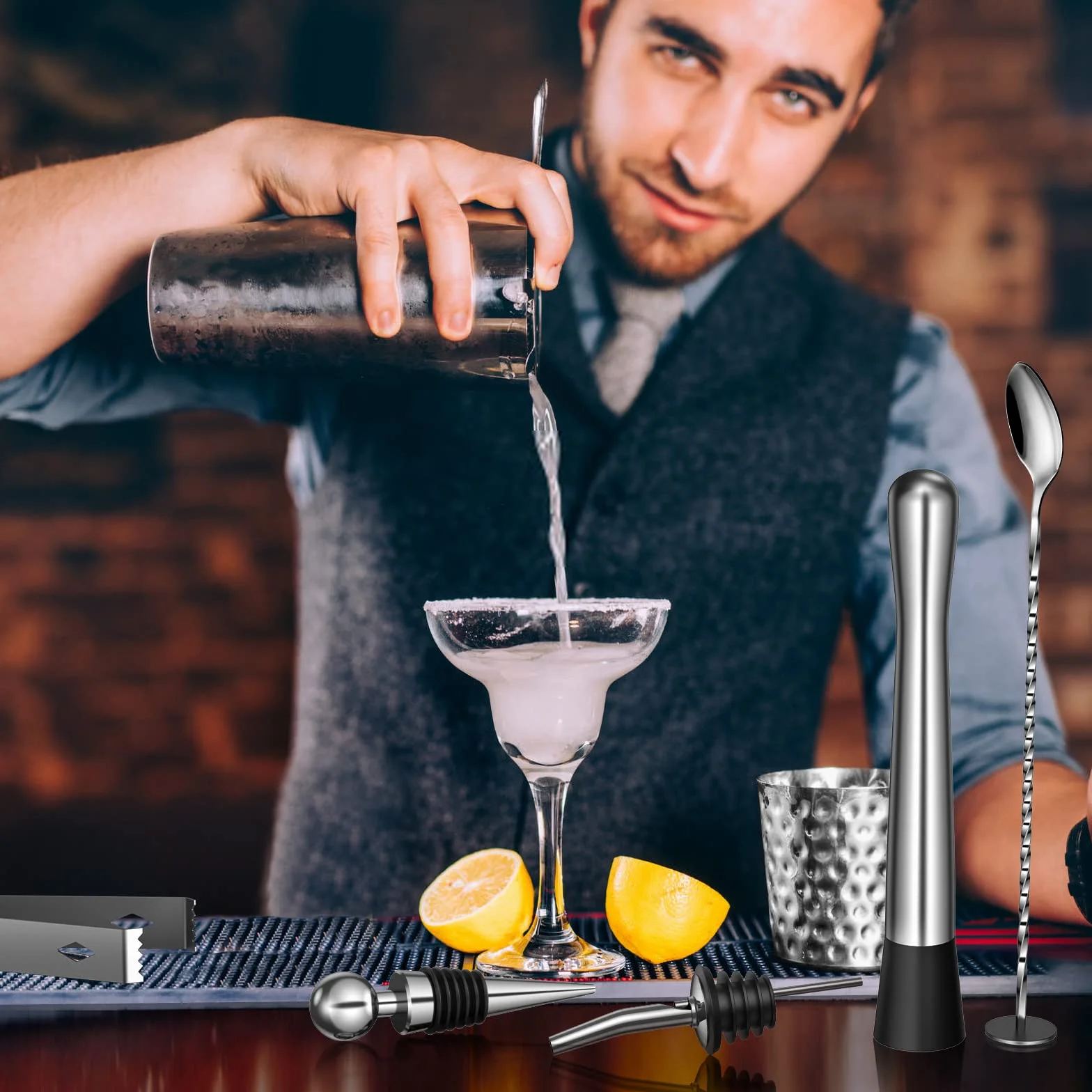 Sosayet Shaker Cocktail Set, 10 Pezzi Kit Barman in Acciaio Inox, Set Cocktail Professionale con Shaker 750 ml, Ideale per Casa, Bar e Feste, Perfetto per Appassionati di Cocktail