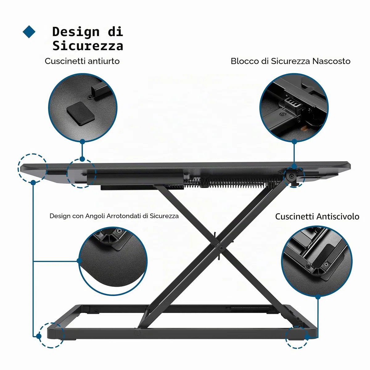BONTEC Convertitore da Scrivania Seduto-in Piedi, Workstation da Ufficio Ultra Robusta Regolabile in Altezza,Rialzo Ergonomico X-Frame, Adatto per Schermi di Computer PC, Tastiere, Laptop fino a 8 kg