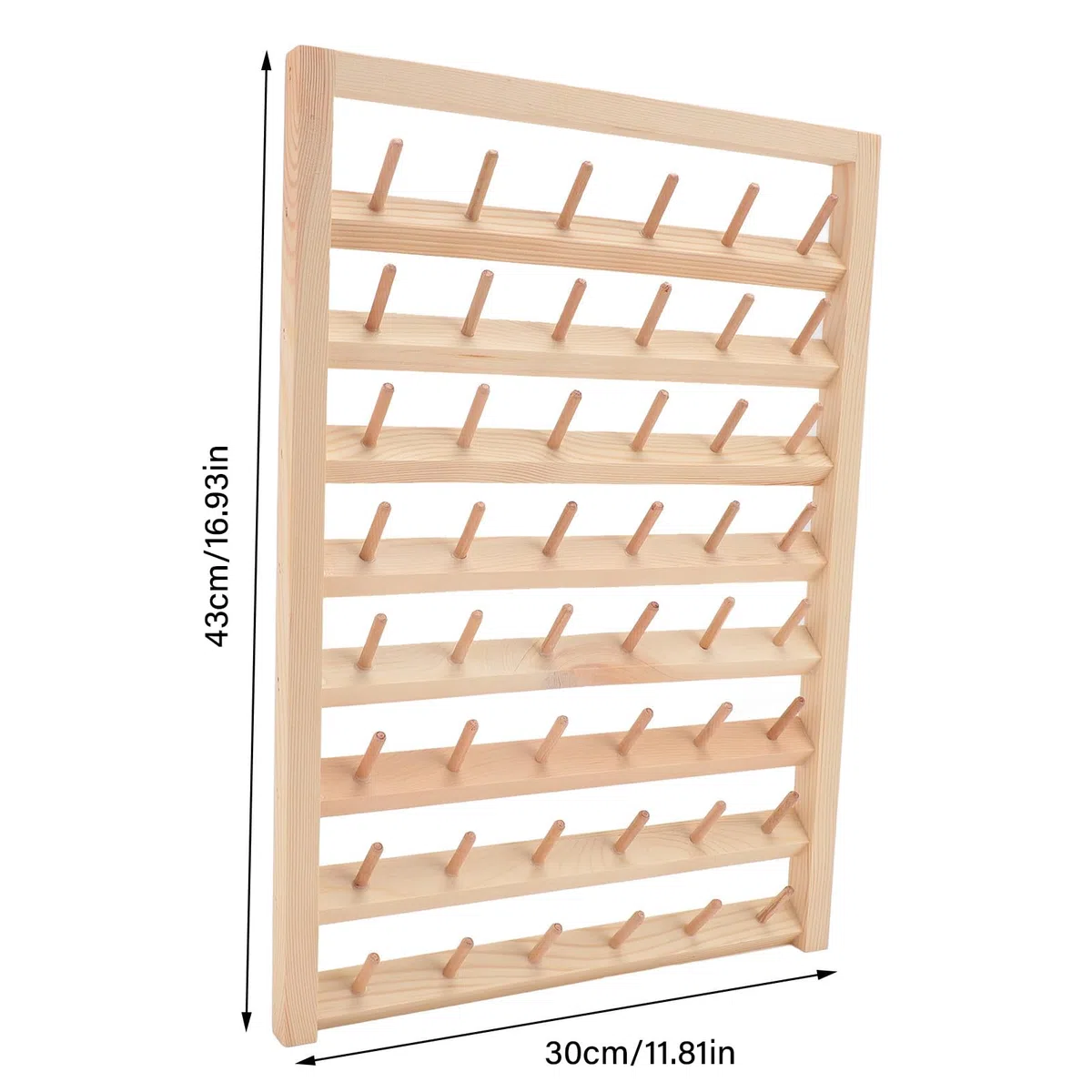 Porta rocchetti per filo da cucito da 48 pezzi, supporto da parete con ganci, organizer in legno da parete per quilting, gioielli e ricamo