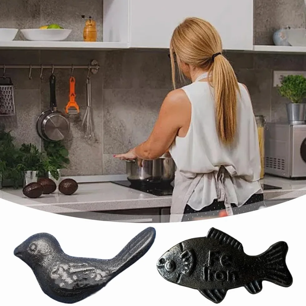 Uccello/pesce in ferro fortunato per cucinare, statuetta di uccello/pesce in ghisa per carenza di ferro, efficace e sicura, uccello/pesce in ghisa, per donne, atleti vegani (2 pesci)