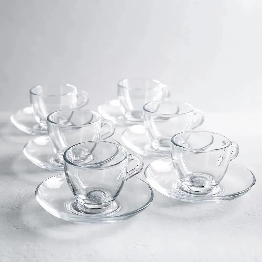 Pasabahce - 12 pezzi set con 6 tazzine per espresso e 6 piattini Basic (max. 80 ml)