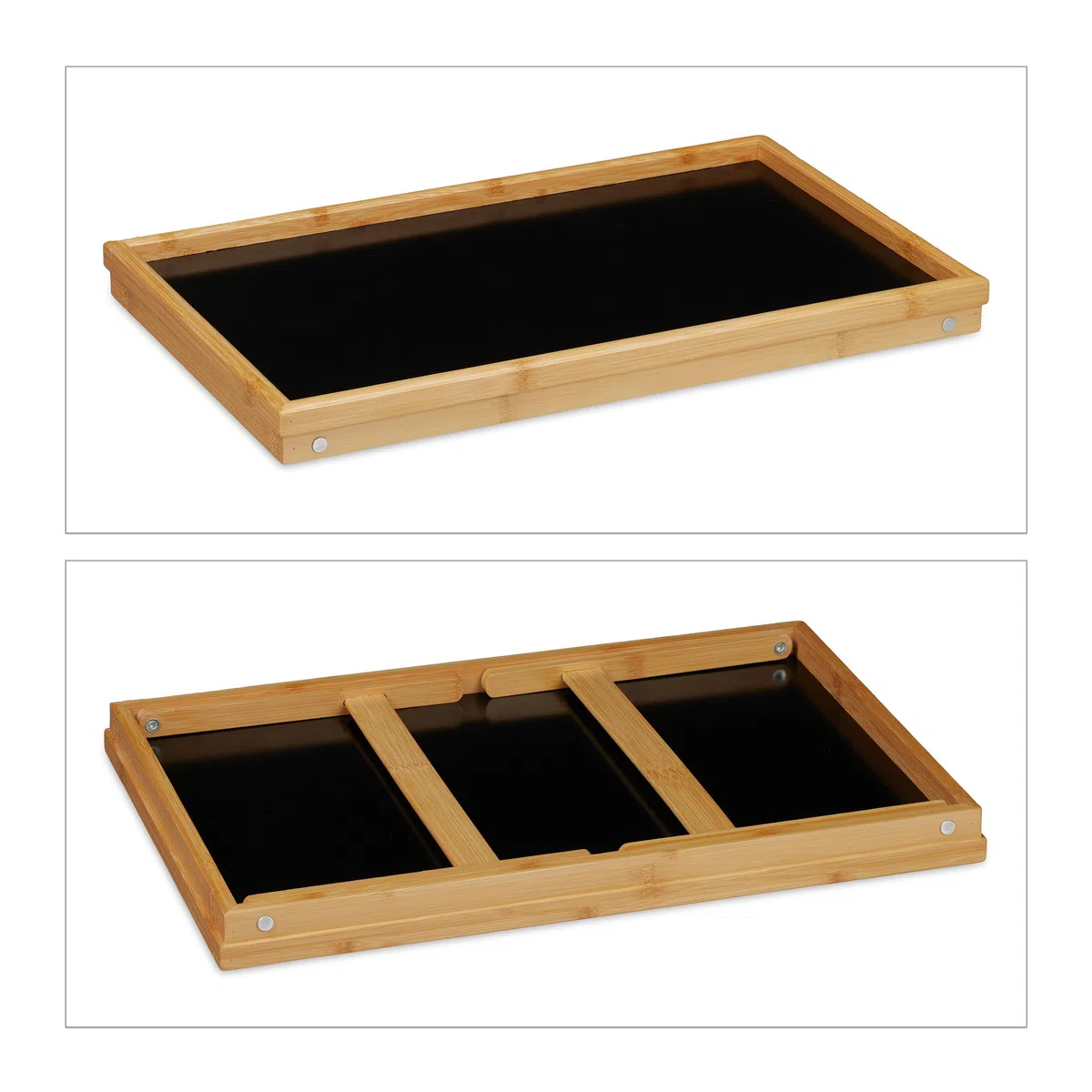Relaxdays Vassoio Colazione a Letto, Tavolino bambù, Gambe Richiudibili Bordo Rialzato 23 x 61,5 x 31 cm, Marrone Nero