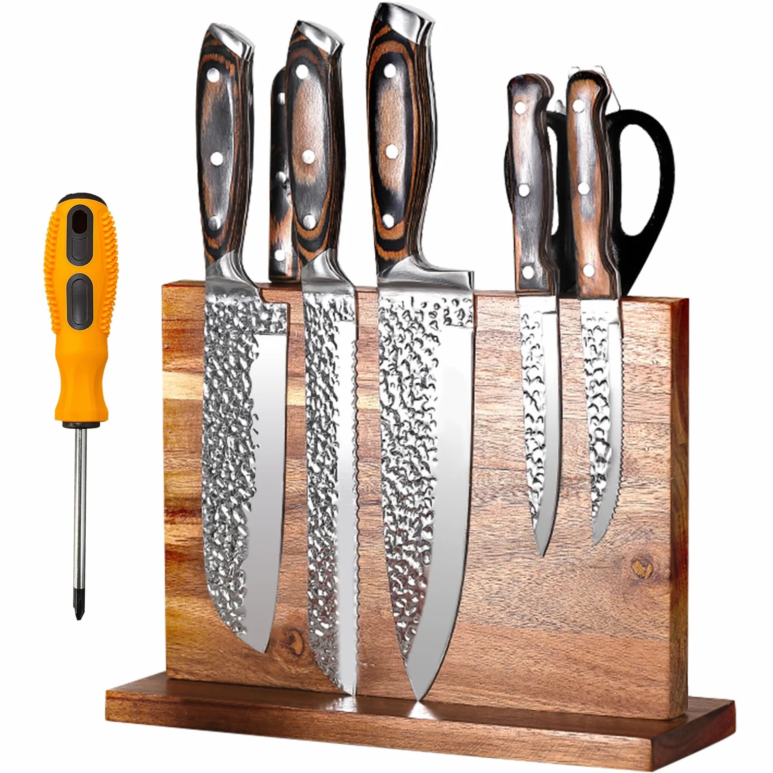 Ceppo Coltelli da Cucina, Ceppo Portacoltelli Doppio Lato Magnetico, Porta Coltelli Magnetico, Supporto Universale in Legno di Acacia, Portacoltelli Bifacciale Salvaspazio, Display Cutlery
