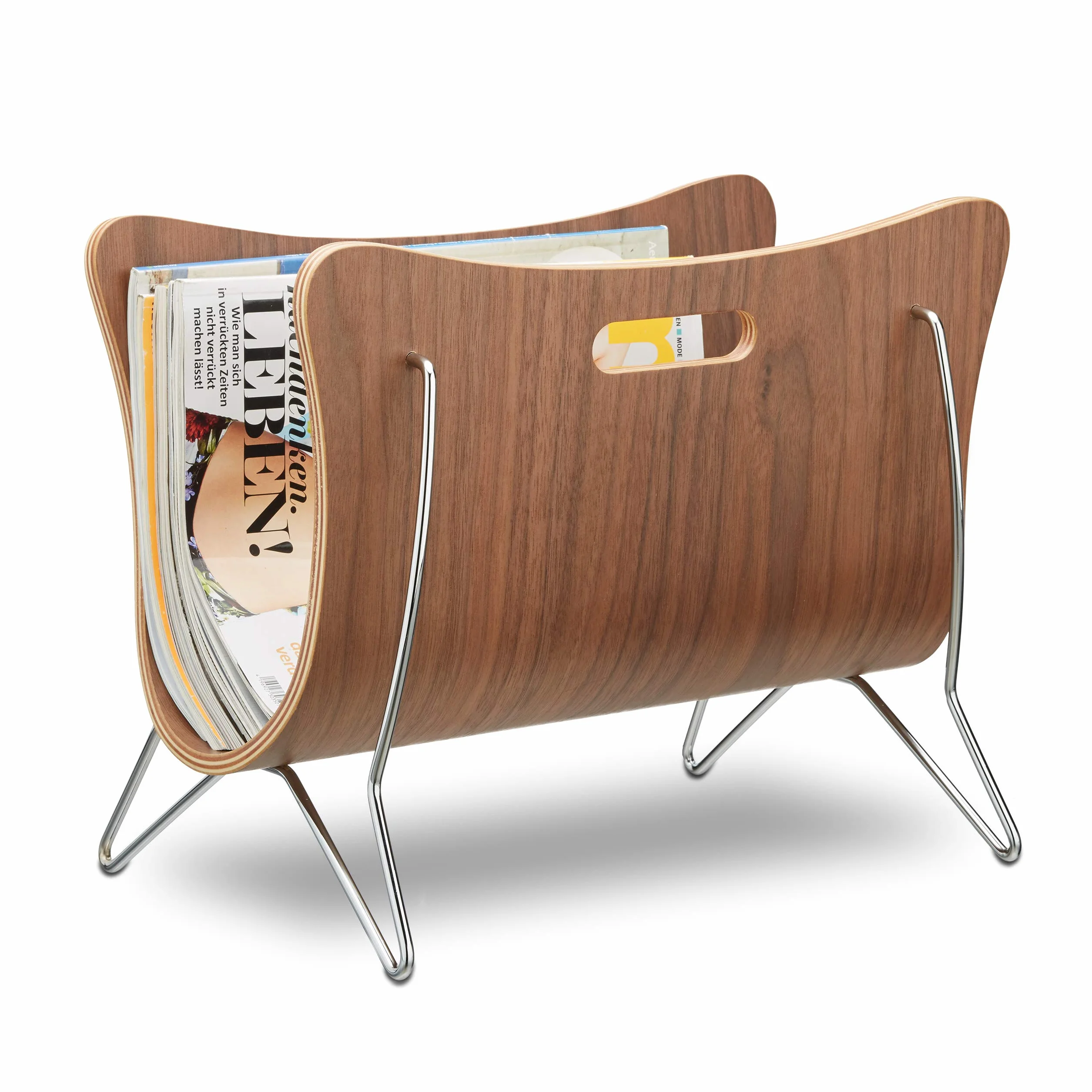 Relaxdays Portariviste da Terra in Legno Curvato, Organizer Porta Giornali Design Moderno, HLP 30 x 37 x 25 cm, Naturale