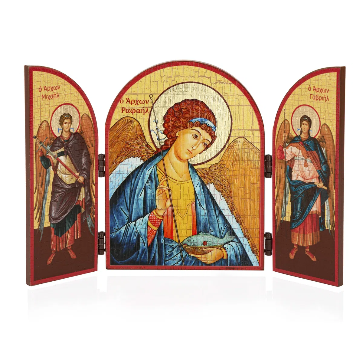 NKlaus Trittico di icone dell'Arcangelo Raffaele in legno 25x16cm Cristiano 13805