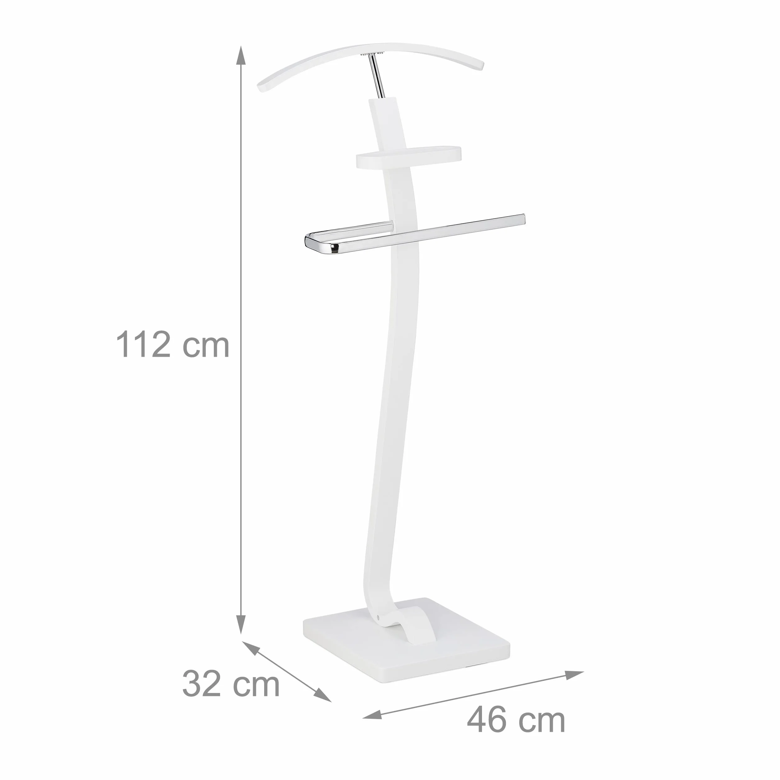 Relaxdays Servo Muto da Camera, Autoportante, Ripiano per Accessori, Appendiabiti Moderno, 112x46x32cm, Bianco Argentato
