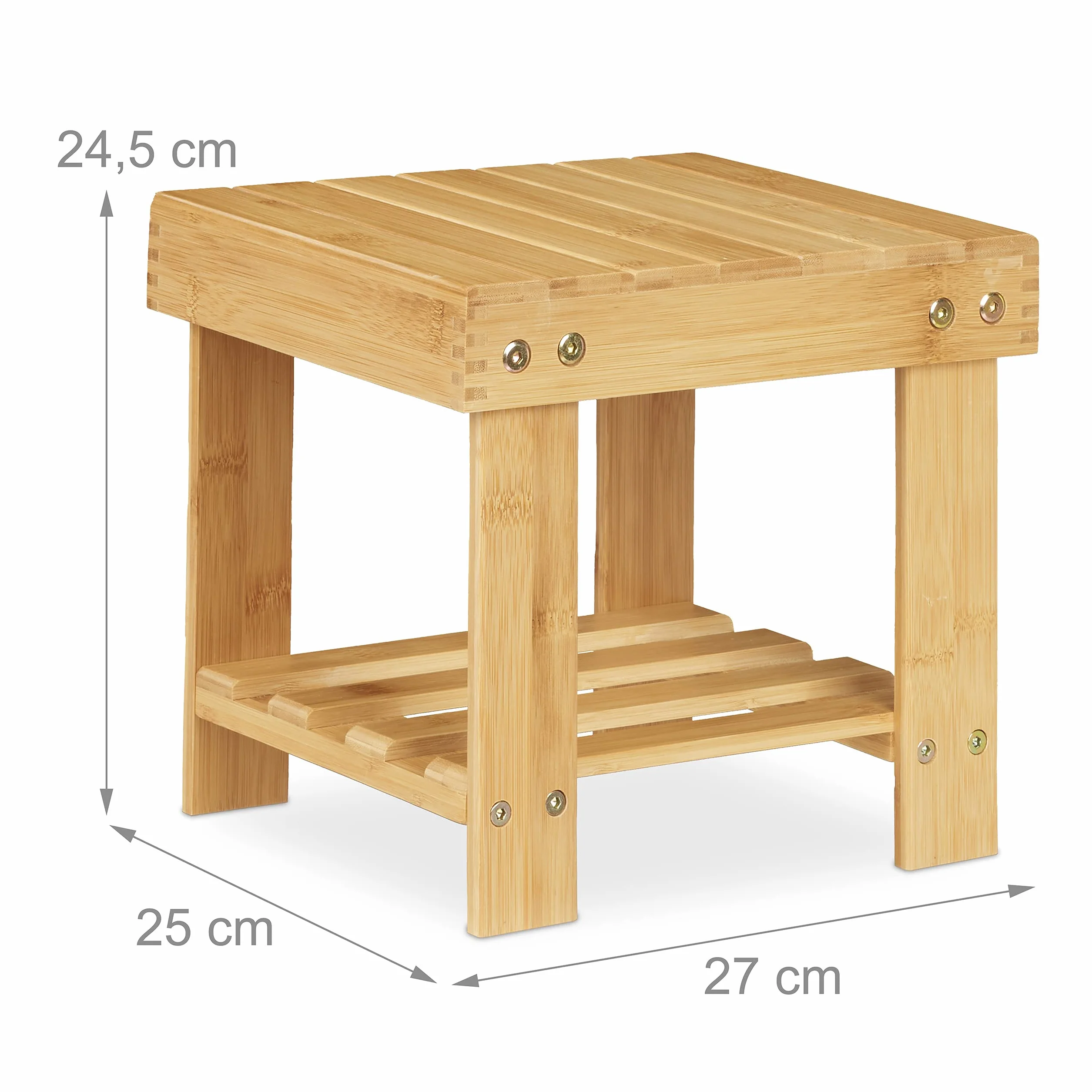 Relaxdays Sgabello Poggiapiedi in Bambù, fino a 100 kg, Appoggia Piedi Resistente Sgabellino 24,5 x 25 x 27 cm, Naturale