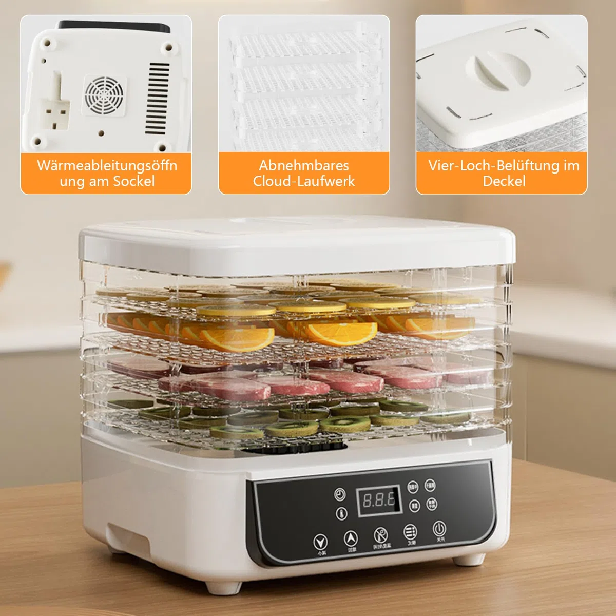 Essiccatore per frutta multifunzione con 5 scomparti, timer 72 ore, essiccatore per frutta con indicatore LED, essiccatore per carne, pesce, verdure
