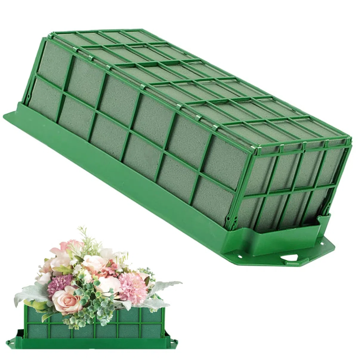 Schiuma floreale per composizioni con supporto e griglia - per fiori freschi, arte floreale, fioraio, matrimonio, compleanno, spugna verde