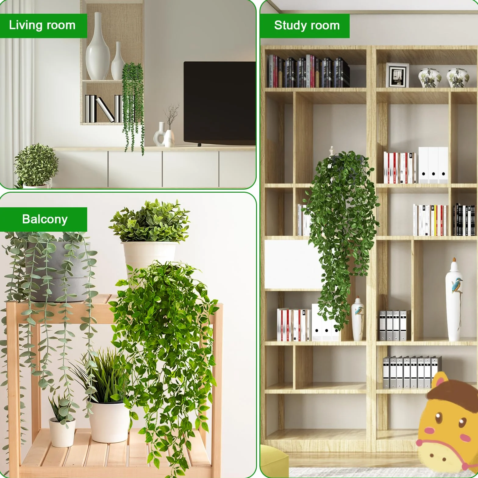 Auauraintt 4 Pezzi Finte Cadenti, 55-80 cm Pianta, Pendenti Artificiali con Vaso, Plastica per Decorazione Matrimonio Giardino Casa Balconi