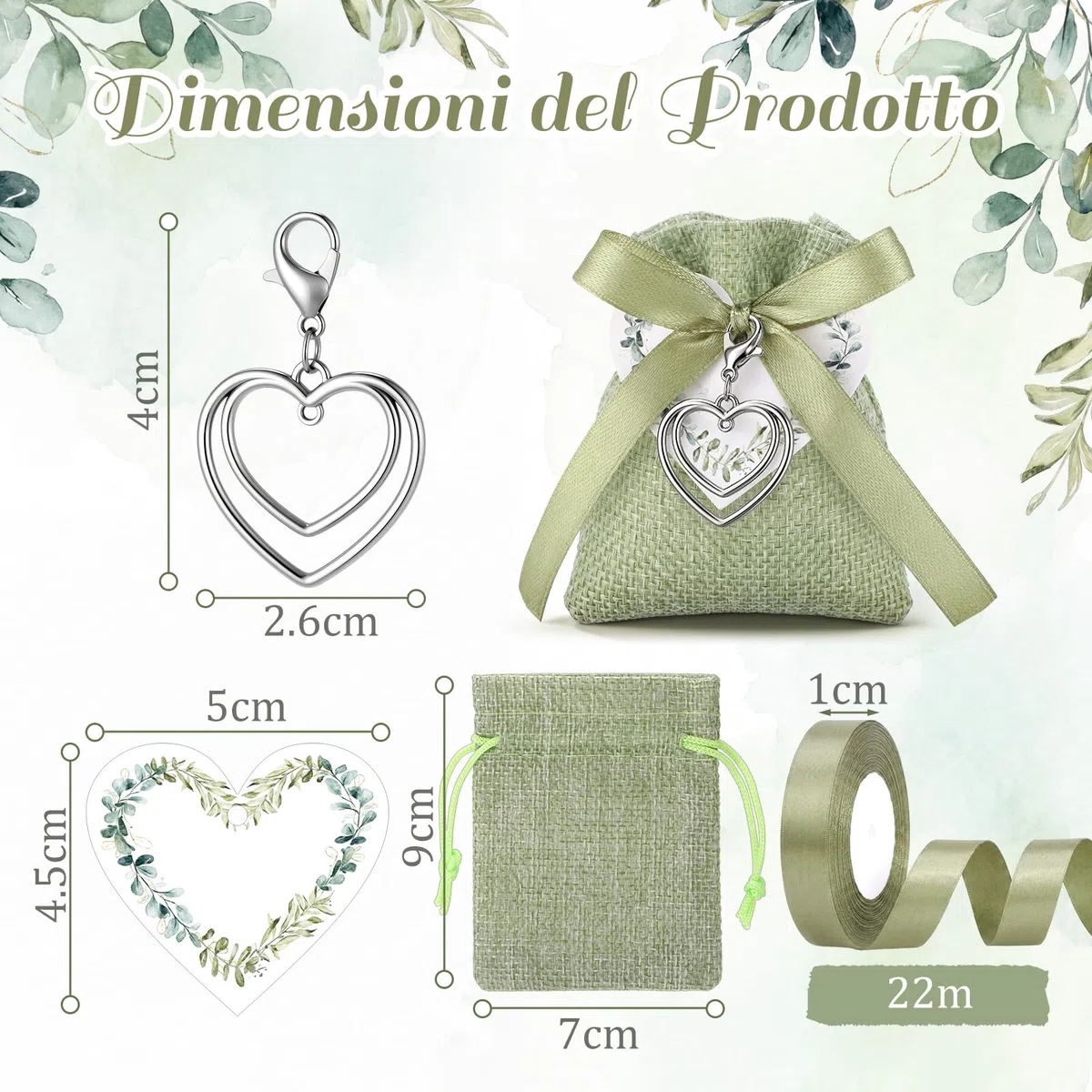 BBTO 36 Set Sacchetti per Confetti in Lino Sacchettini Bomboniere Matrimonio Comunione Cresima con Portachiavi Cuore e Bigliettino Nastri Sacchetti Regalo per Fidanzamento Battesimo Festa