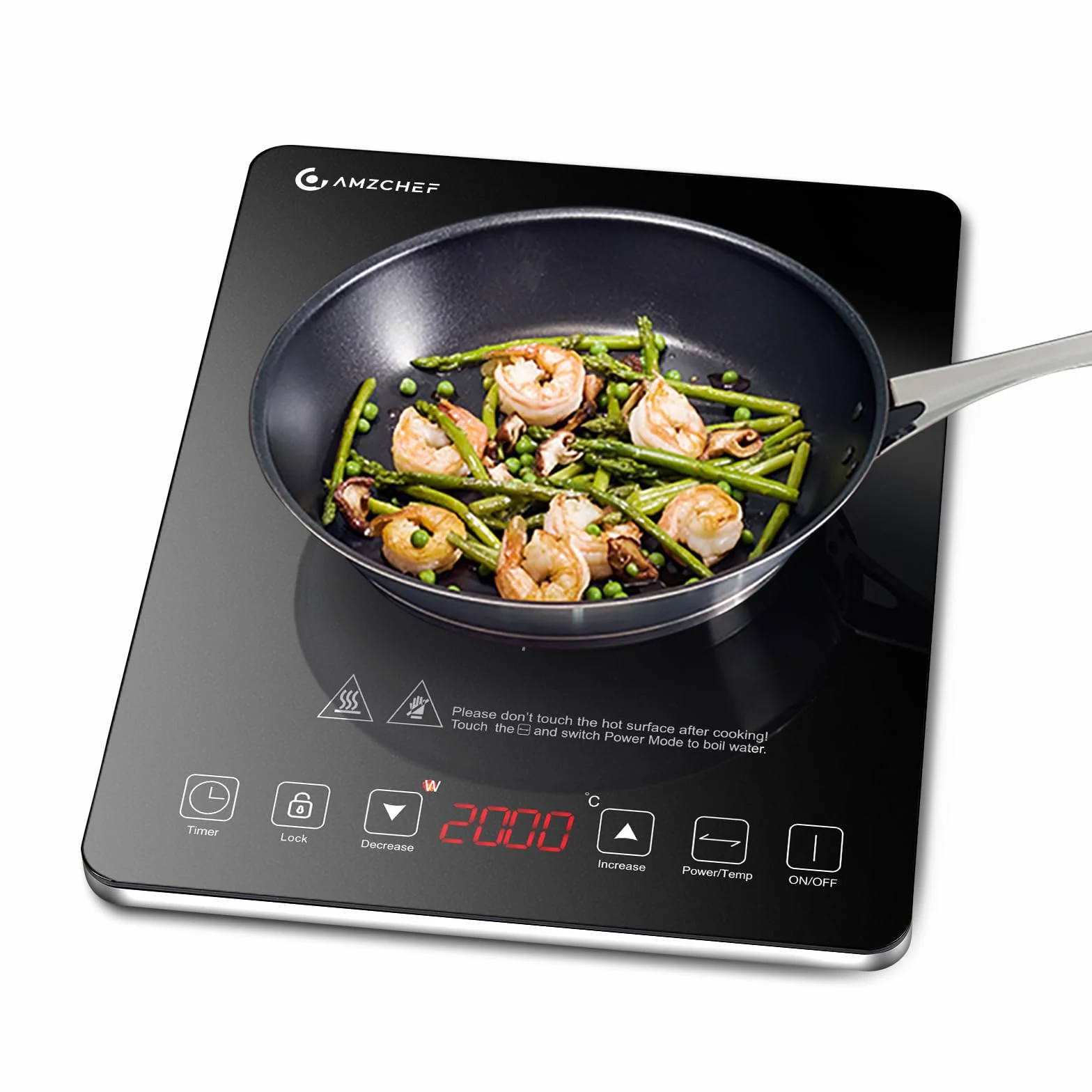 Piastra ad induzione,AMZCHEF piano Cottura a induzione elettrica con superficie in vetro cristallo nero, design portatile ultrasottile, controllo touch sensor e blocco di sicurezza,2000W