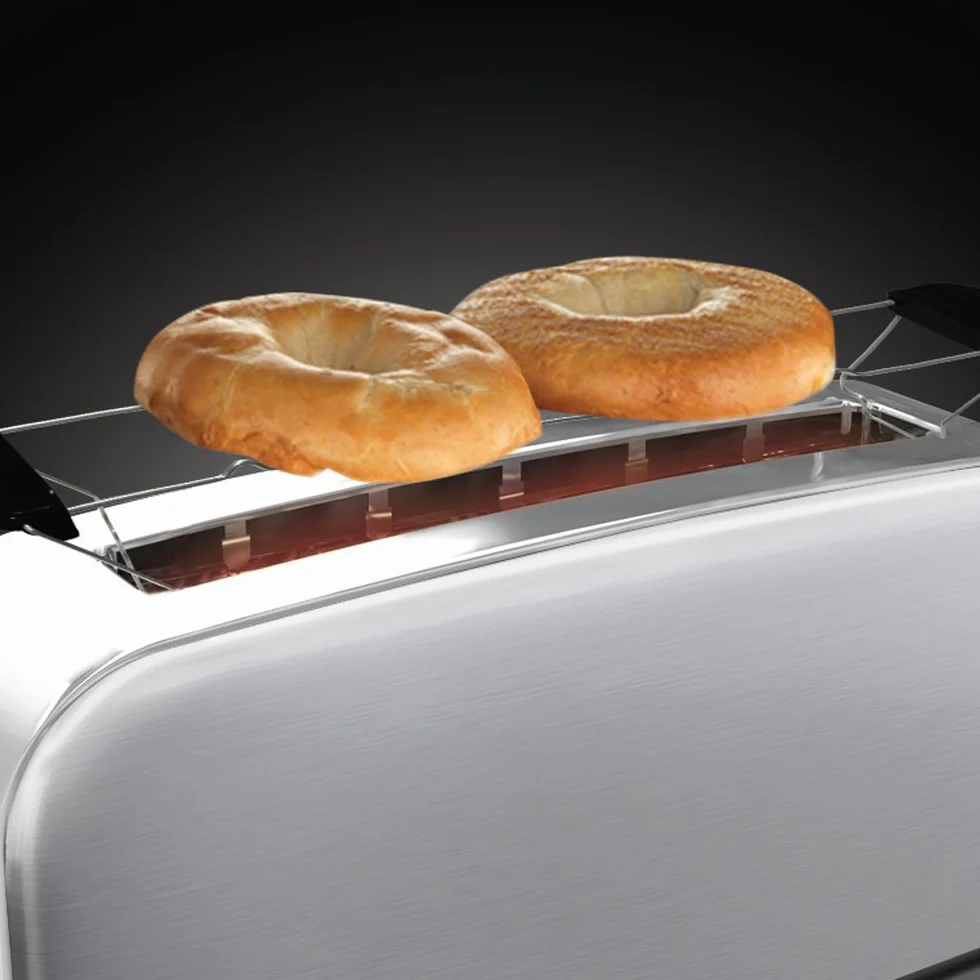 Russell Hobbs Tostapane - Design Lungo per 2 Fette o 1 Fetta larga di pane - Acciaio Inox Satinato; Scomparto per Toast extra ampio, 6 livelli di doratura e Scongelamento; 1000W Adventure 2SL 21396-56