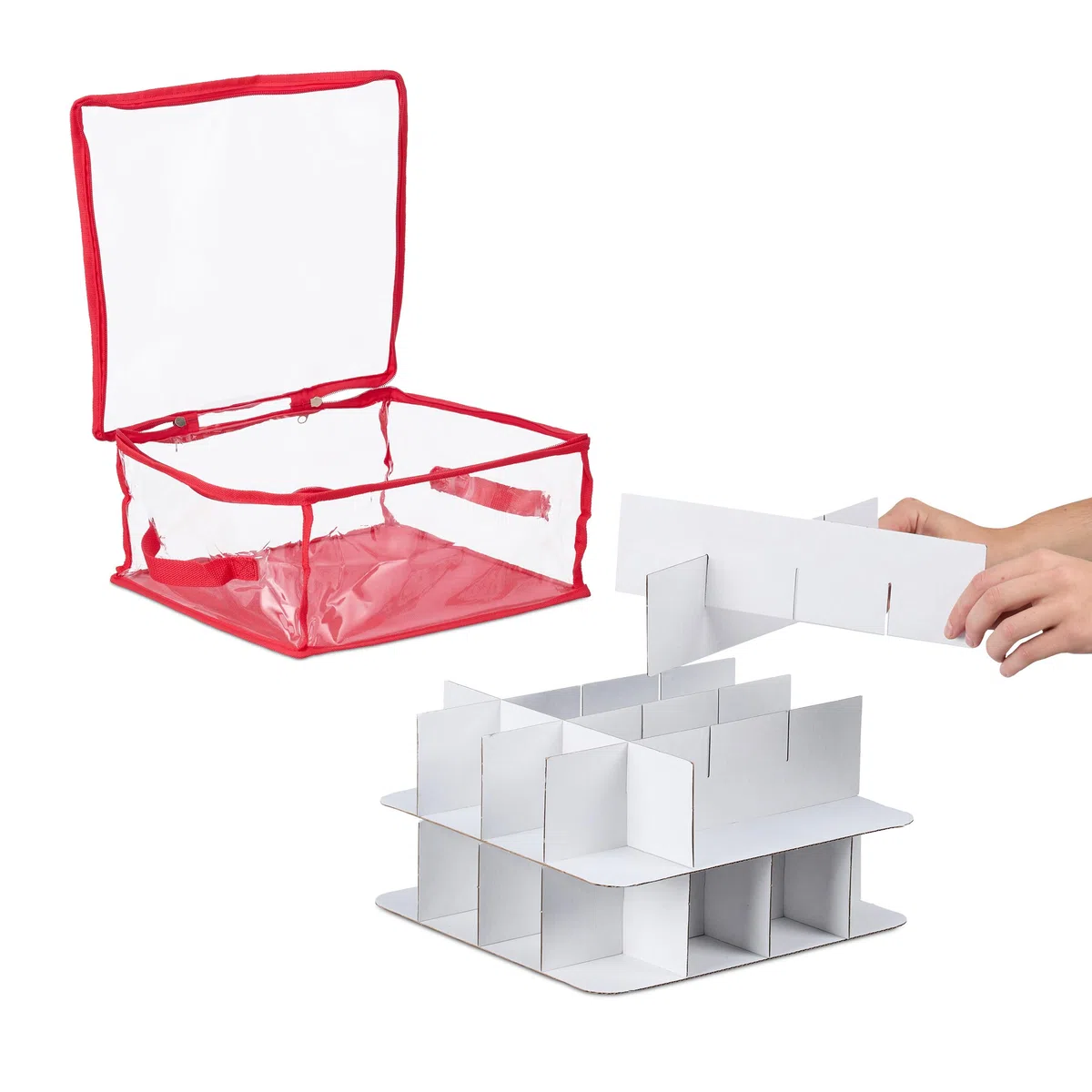 Relaxdays Scatola per Palline di Natale, Set 3 Porta Palle Natalizie a 32 Scomparti, HLP: 16x32x32 cm, Trasparente Rosso