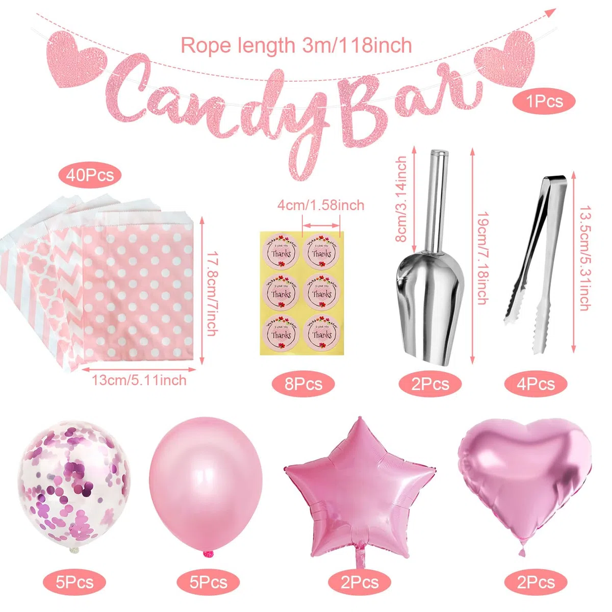 69 Pezzi Candy Bar Accessori per Candy Bar Accessori Candy Bar Sacchetti per Candy Bar Paletta Ghiaccio Pinza Ghiaccio Adesivi Candy Bar Banner Palloncini per Decorazioni Matrimoni Compleanni e Feste(