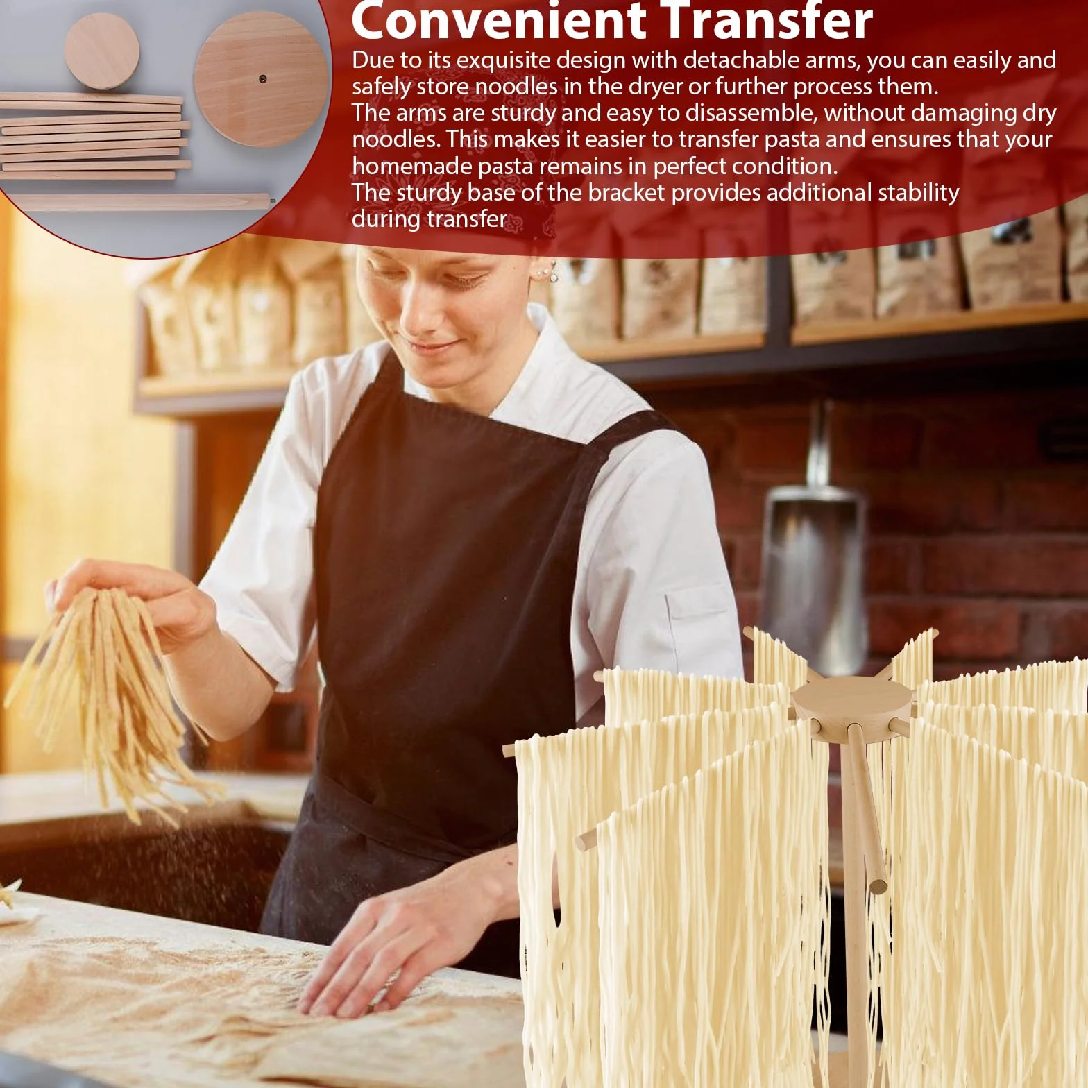 Essiccatore per pasta in legno, con 9 bracci rimovibili, per asciugare fino a 4,5 kg con base, per pasta e asciugacapelli