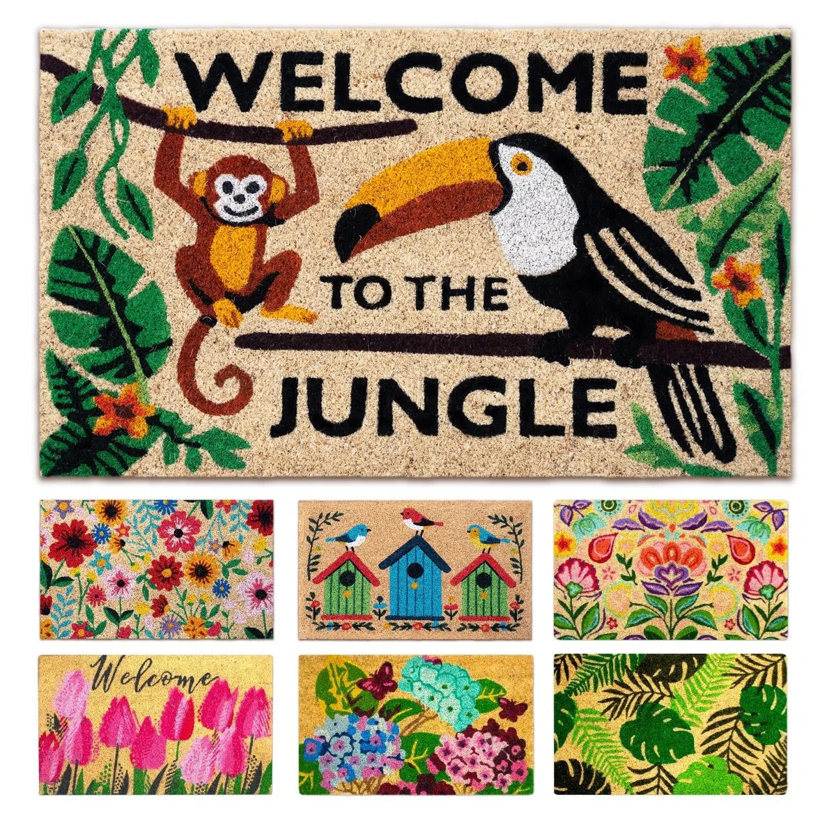 Zerbino ingresso esterno cocco - Welcome to the jungle - 40x70 cm - tappeto ingresso esterno casa - zerbino cocco - zerbini moderni e originali