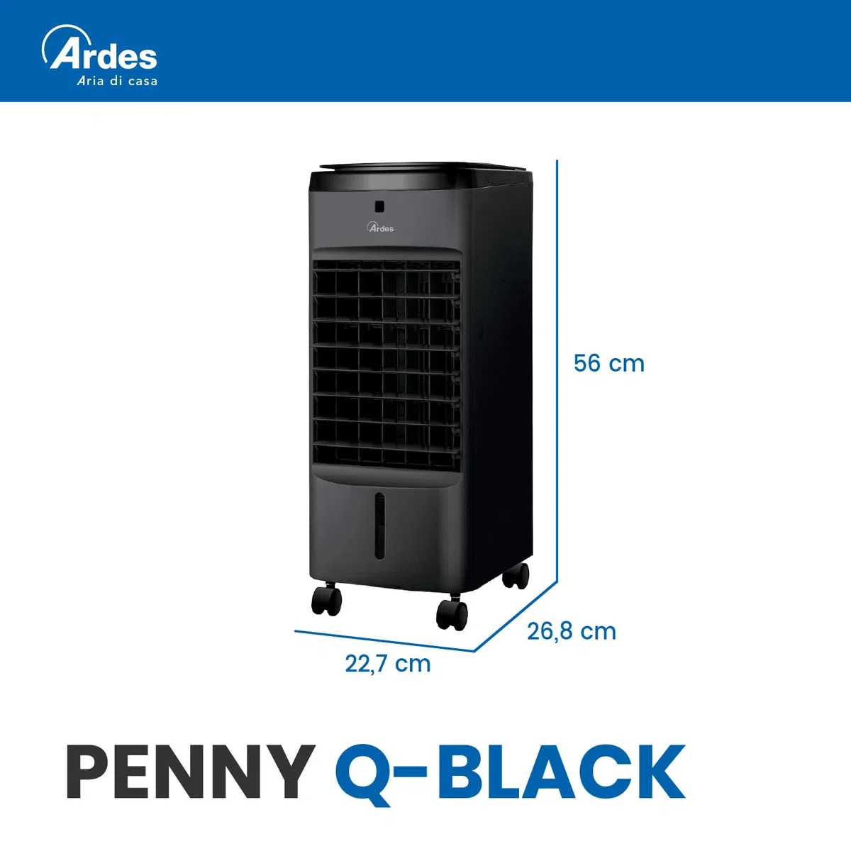 Ardes AR5AMR08 Penny Raffrescatore Evaporativo d'Ambiente con Ruote Digitale Timer e Telecomando capacità Serbatoio 4 L, Nero