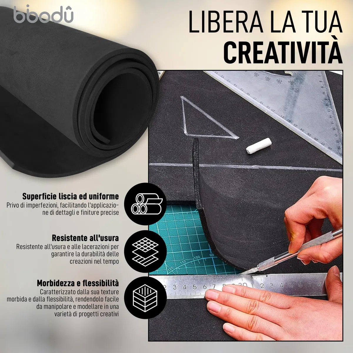 Pacco 2 Rotoli di Gomma Eva Nera 5mm di Spessore | Dimensioni fogli 150cm x 32cm, Densità 80 kg/m3 | EVA foam Nero per Creazioni DIY, Foam Cosplay, Halloween | Adatto Bambini e Bambine