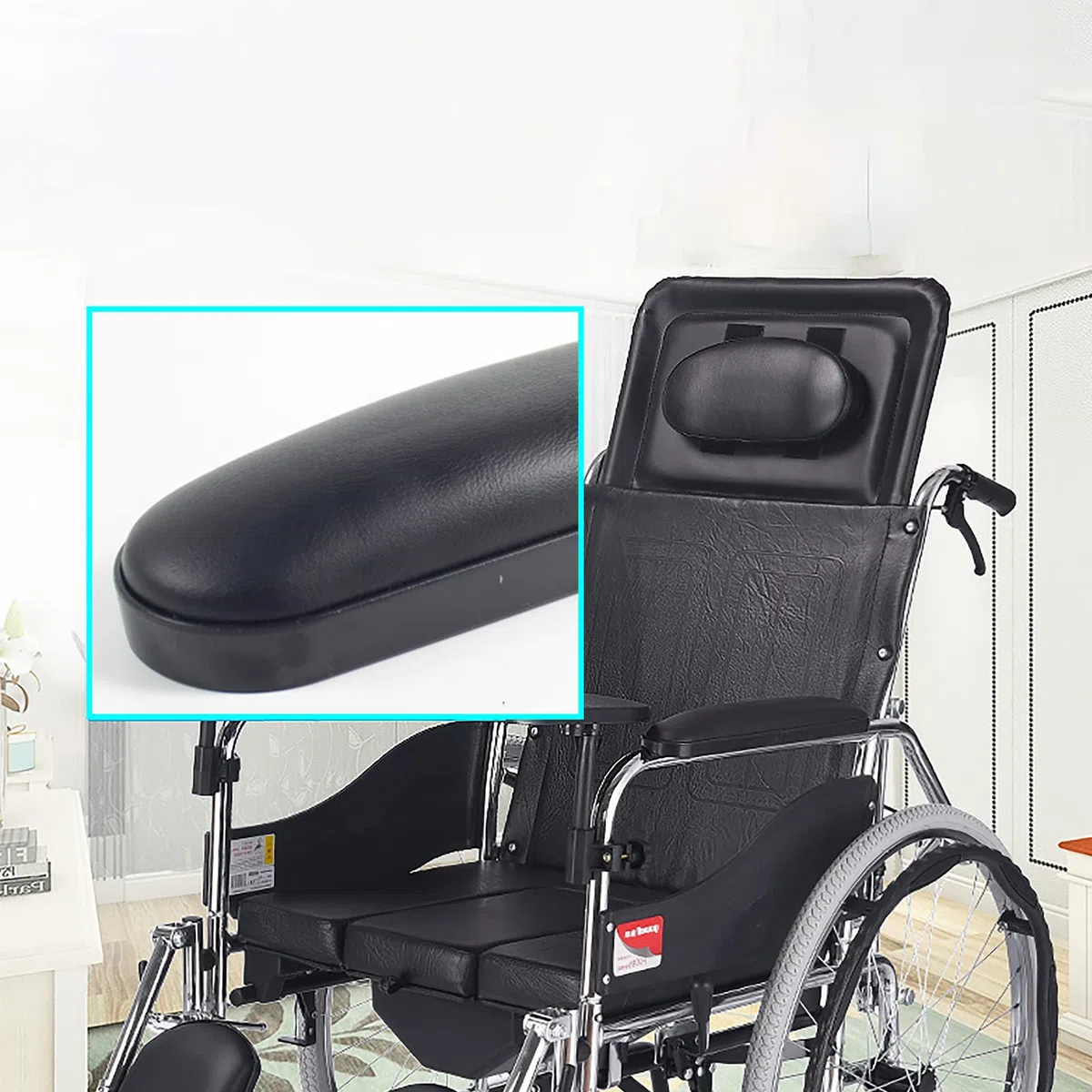 2 braccioli imbottiti per sedia a rotelle, universali, rimovibili, in spugna di PVC, per sedia da ufficio, avambracci, accessori per la cura dei pazienti, colore nero