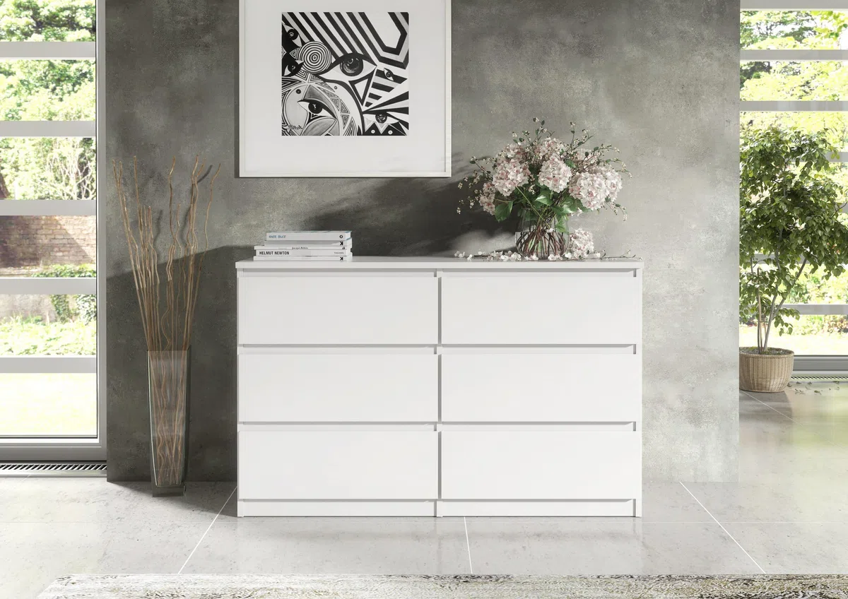 meble masztalerz Cassettiera Camera da Letto con 6 Cassetti - Credenza Soggiorno - Moderna Comò - Cassettiera Alta - Mobiletto con Cassetti - Bianco 100 x 39 x 78,5 cm