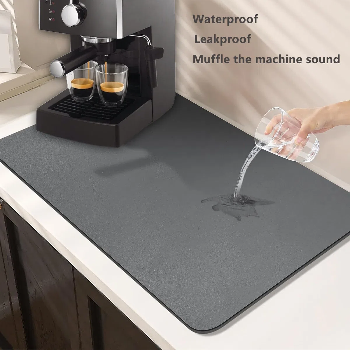 Tappetino per piatti ad asciugatura 60x40 cm Tappetino Drenante per cucina con antiscivolo Fondo Tappetino per Assorbente Macchina da Caffè Scolapiatti per piatto Lavello(Grigio Scuro)
