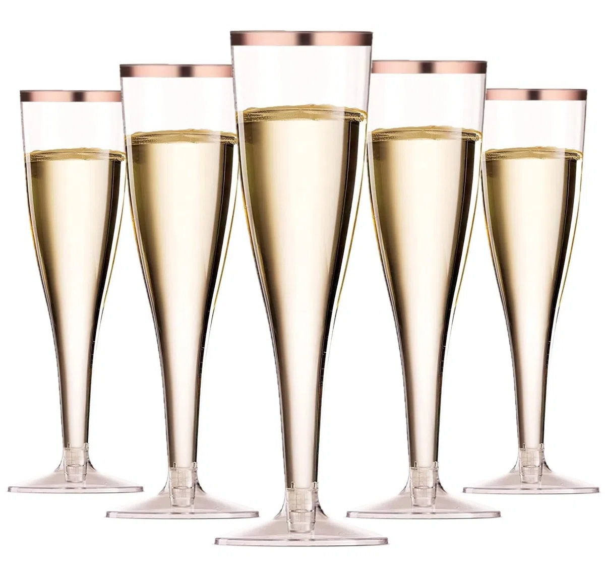 LATERN 50 Pezzi Flute da Champagne con Bordo in Oro Rosa, 150ml Bicchieri da Champagne in Plastica Bicchieri da Vino con Gambo Riutilizzabili per Anniversario Matrimonio Giardino Feste (5 x 17cm)