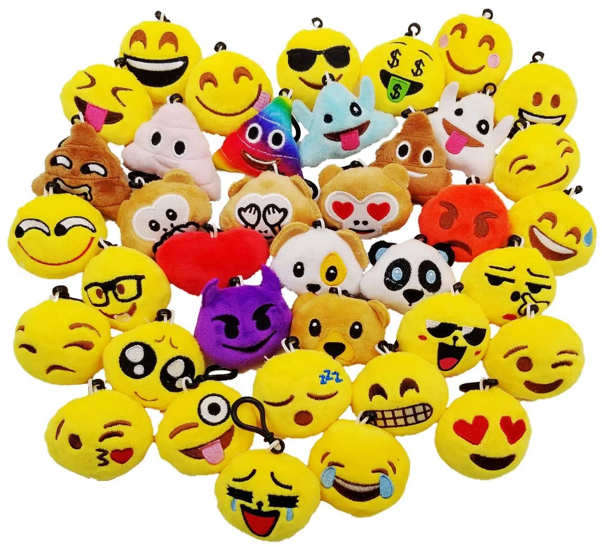 JZK 38 x Mini peluche emoticon portachiavi 5cm giallo piccolo faccina sorridente porta chiavi zaino per bambini adulti festa di compleanno bomboniere regalo ringraziamenti omaggi ricordino pensiero