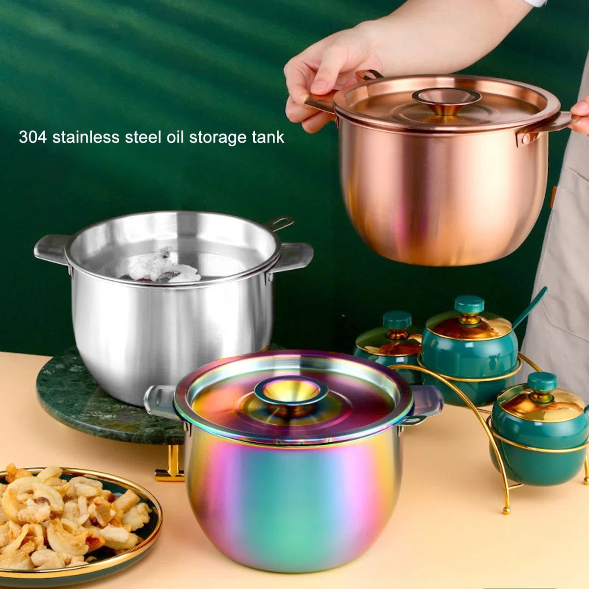 Contenitore per olio per frittura, 2,8 l, contenitore per filtro olio domestico, filtro in acciaio inox, accessorio da cucina con coperchio a rete filtrante per cucina (#1)