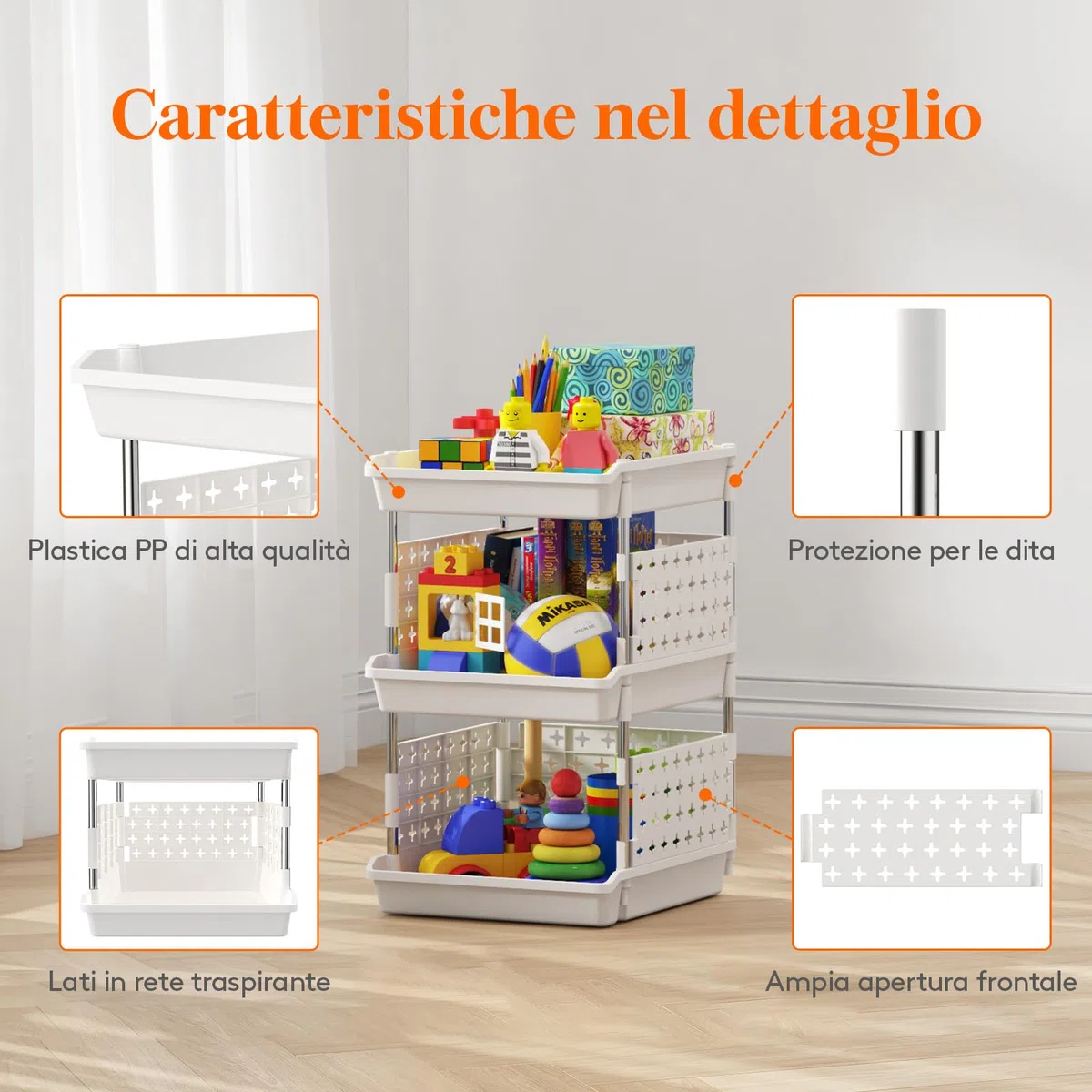 Lifewit Cassetti Impilabili, Plastica Scaffale Portaoggetti Cucina Cassettiera Armadio Interna, Organizer Portaoggetti, 35 x 30 x 54 cm, Bianco, 3 Livelli