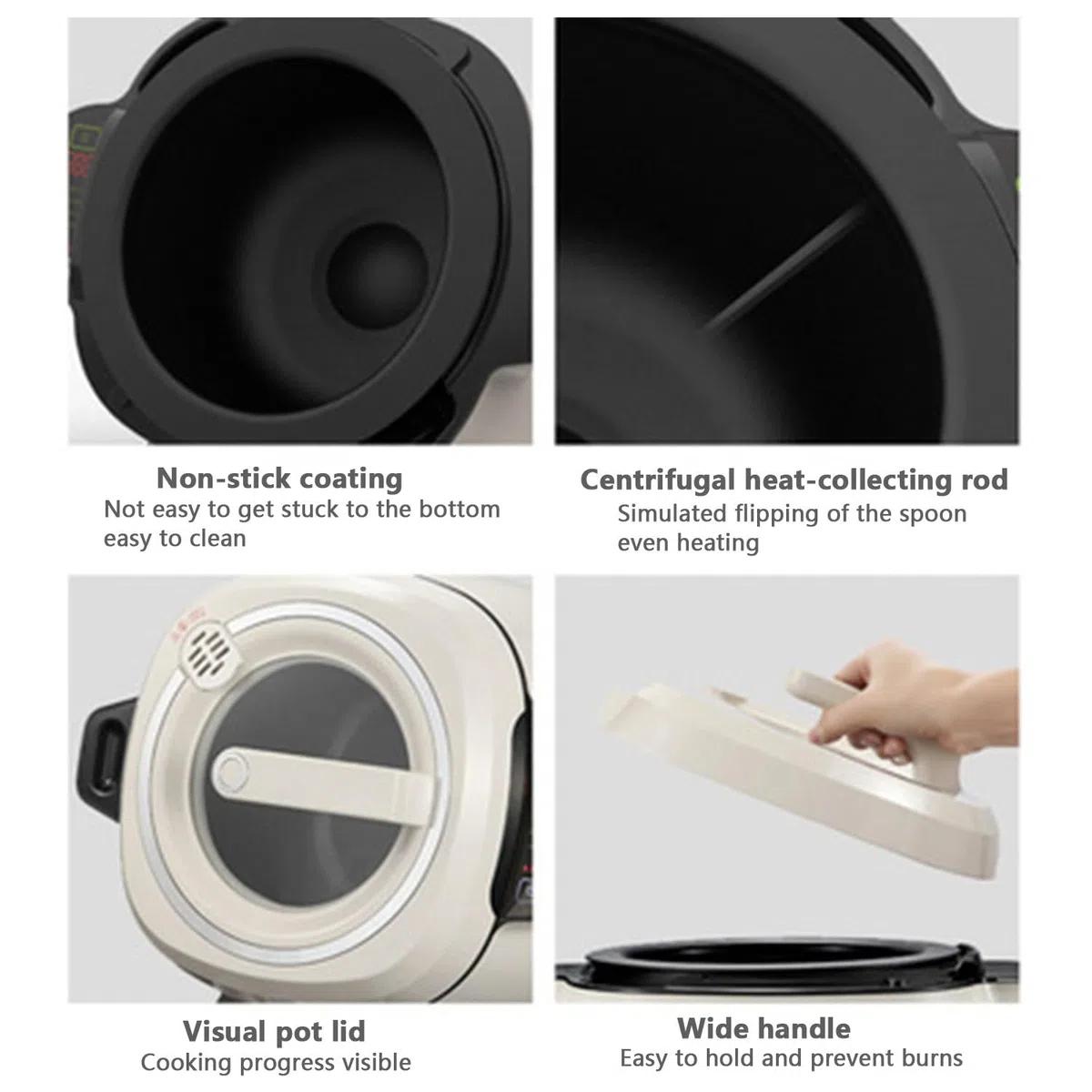 Mescolatore Automatico per Pentole, Con Pentola Interna in Acciaio Inossidabile E Pannello Touch Intelligente, Regolazione Del Fuoco a Tre Velocità, 1 a 99 Minuti, Per Friggere, Stufare, Cucinare