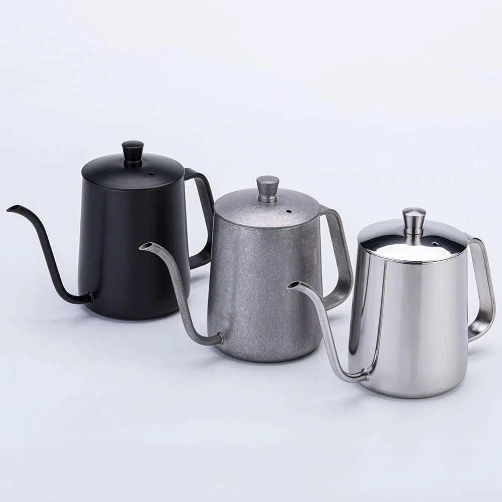 Caffettiere a collo di cigno, bollitore a collo di cigno in acciaio , con beccuccio stretto (argento, 600 ml)