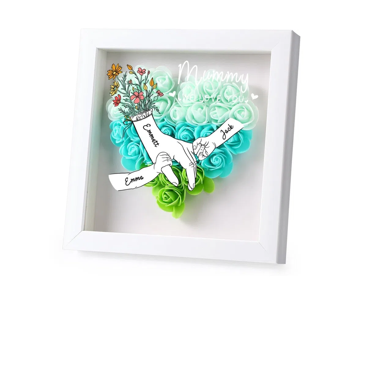 kaululu Regalo Festa della Mamma, Cornice Decorativa Personalizzata con Rosa e Incisione Nome Regalo Personalizzato per Donna (A-Verde)